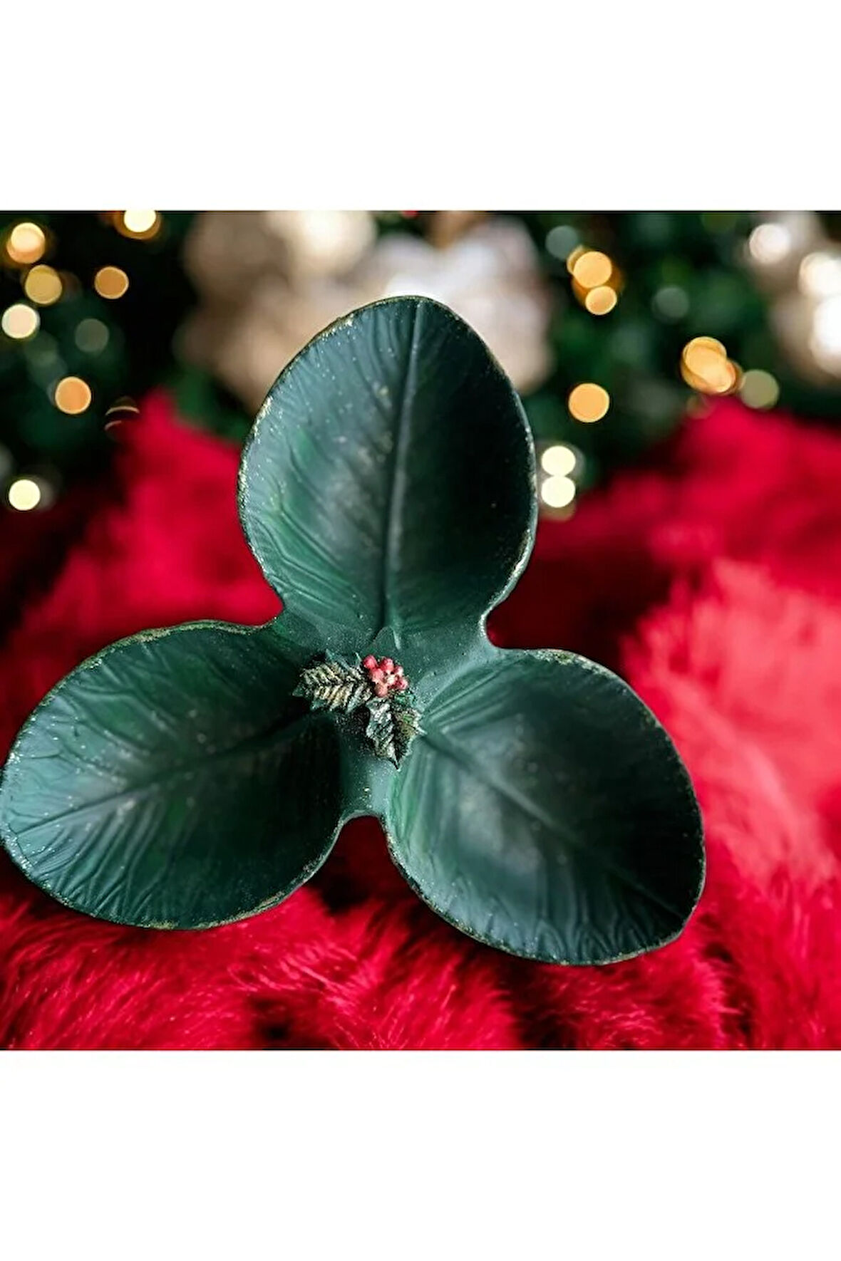 Yeşil, 3 Bölmeli Dekoratif Çerezlik, Yeniyıl, Hediye Alternatifi