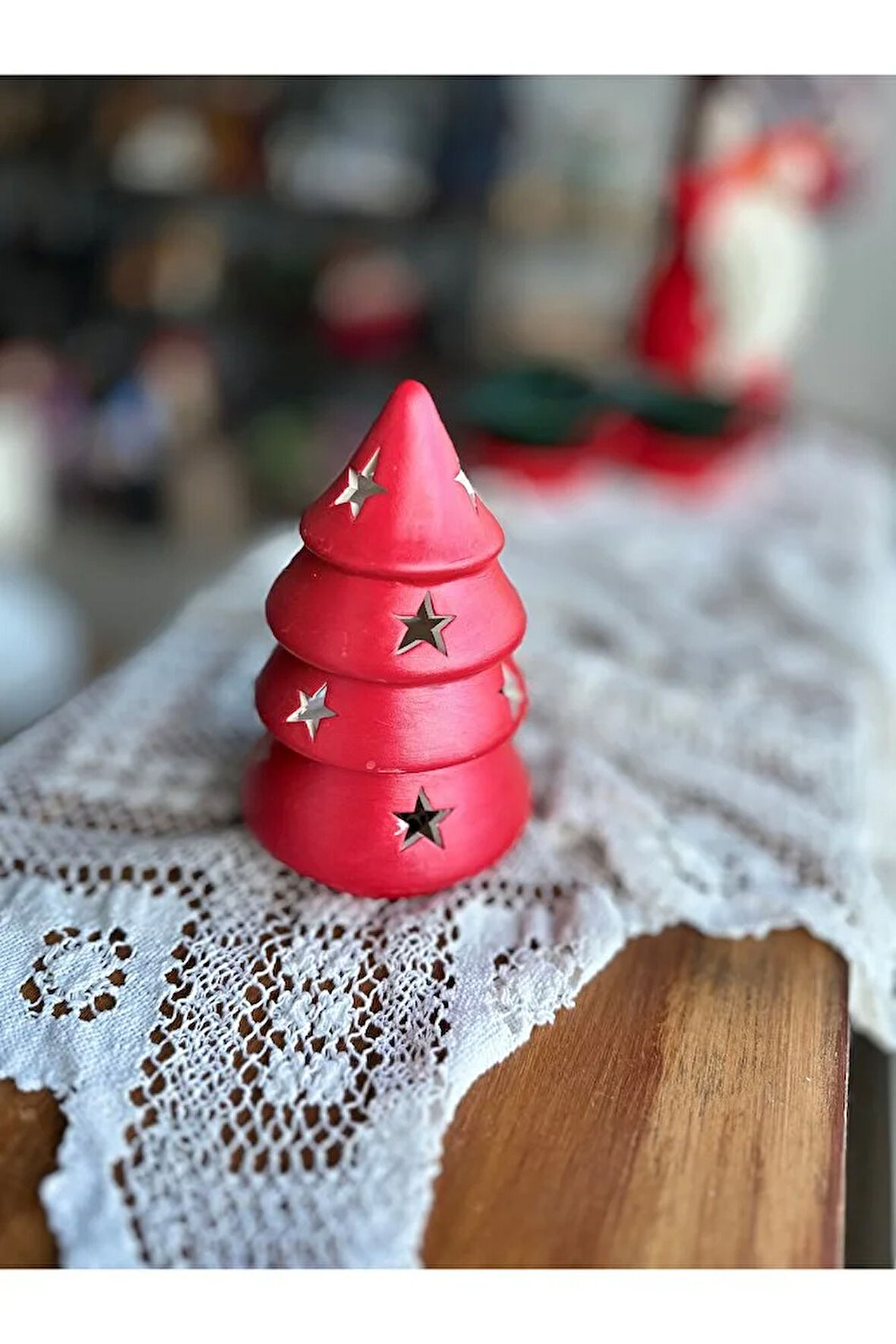 Çam Ağacı Mumluk, Kırmızı, Seramik, Yeni Yıl, Hediyelik