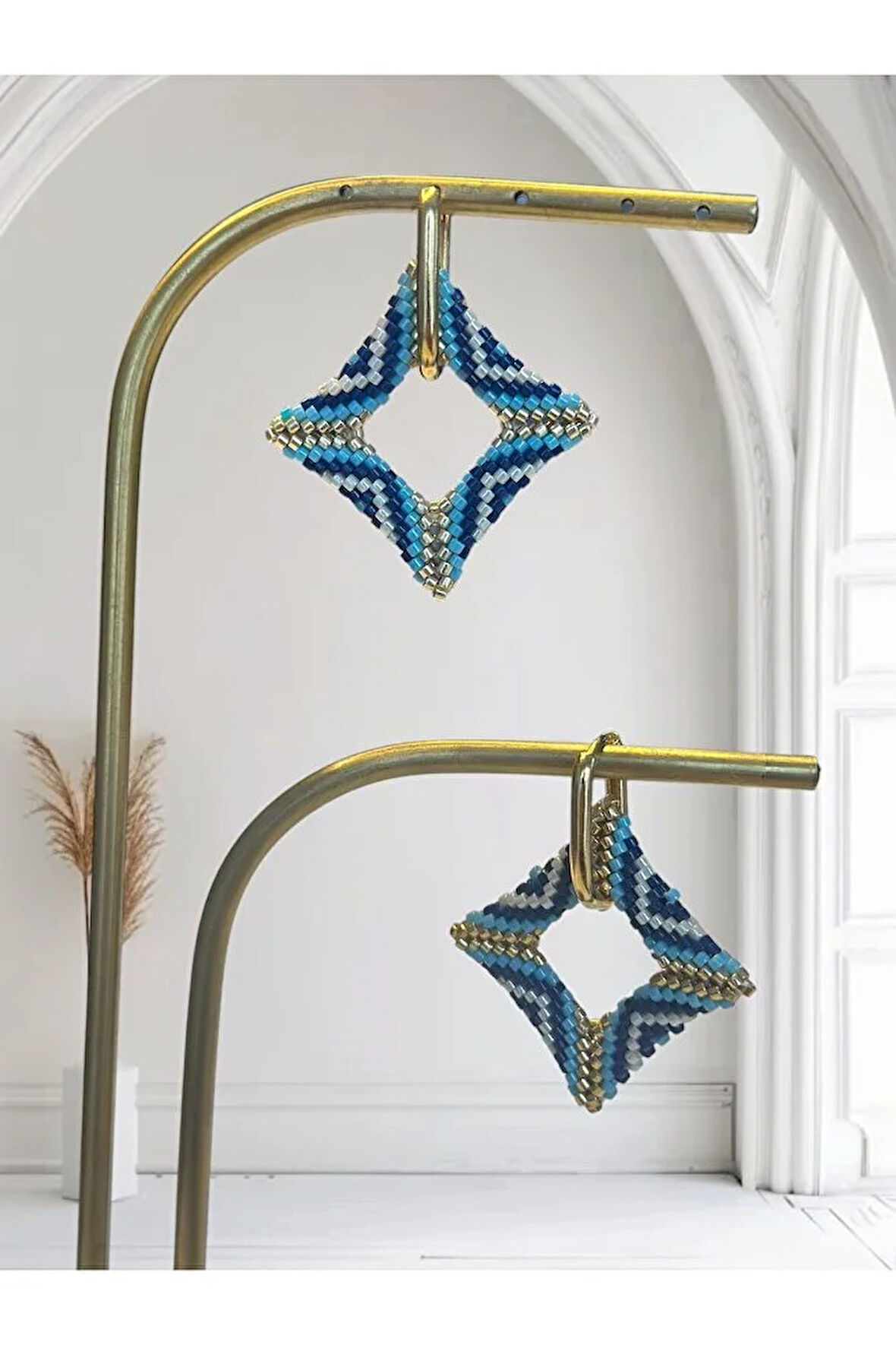 Lacivert, Mavi, Gold, Krem, Kare Küpe, Boncuk Küpe, Charm Küpe, Bijuteri Küpe