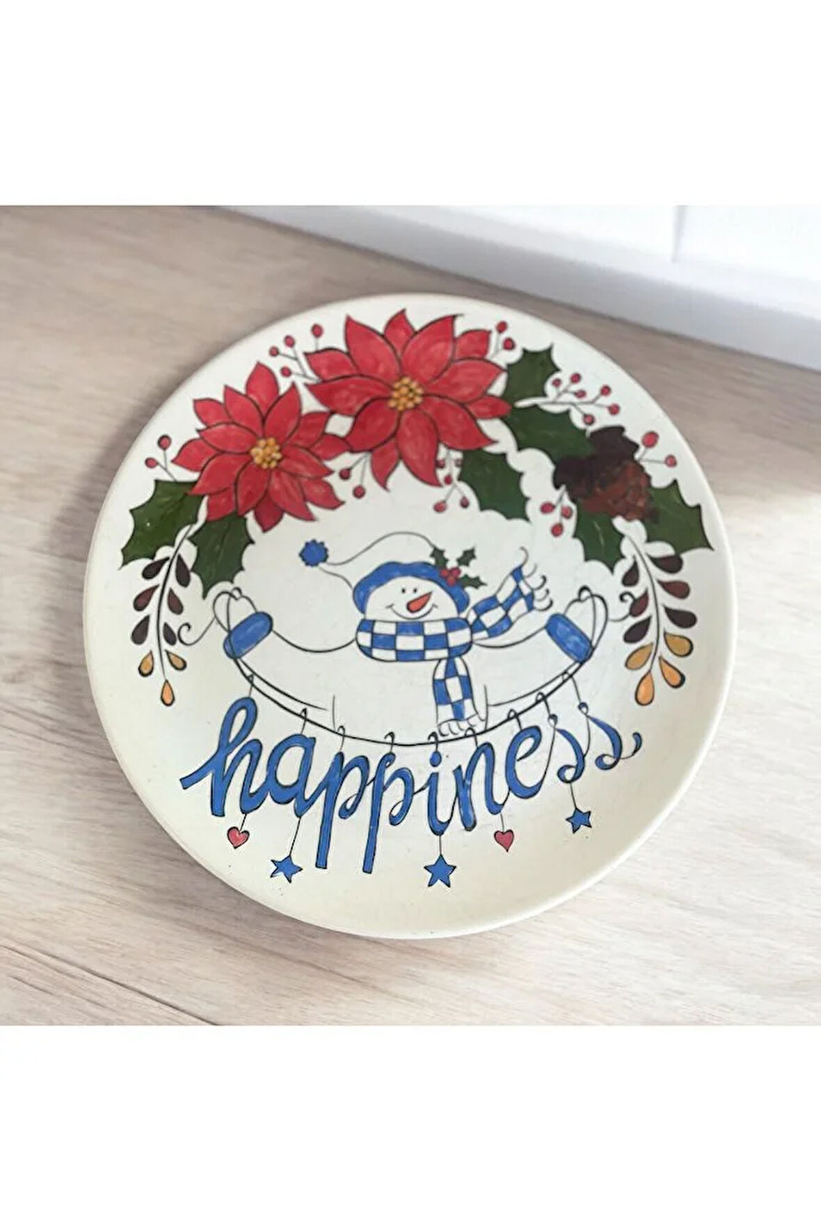 Çini, El boyaması, Dekoratif Duvar Tabağı, Happiness - Mutluluk Duvar Tabağı, 25 cm