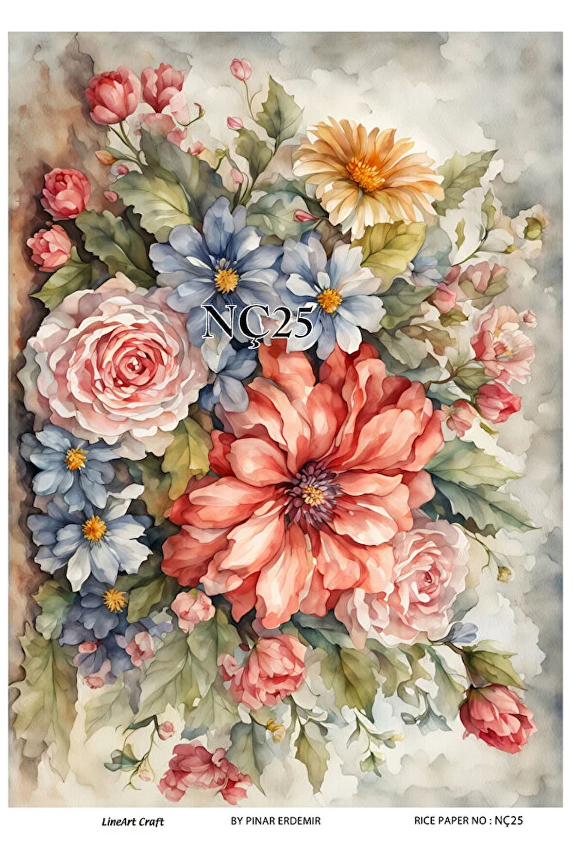 NÇ25 Çiçek Desenli 30*42 cm Pirinç Dekopaj