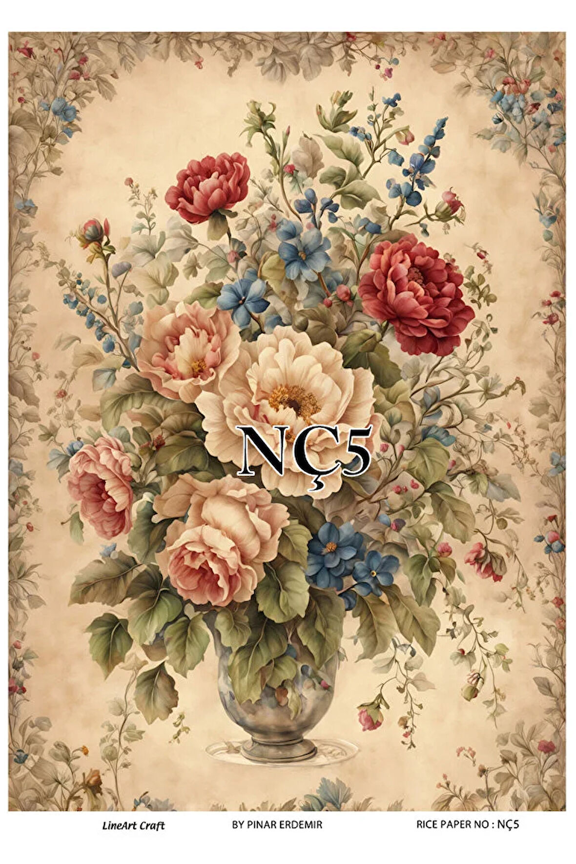 NÇ5 Çiçek Desenli 30*42 cm Pirinç Dekopaj