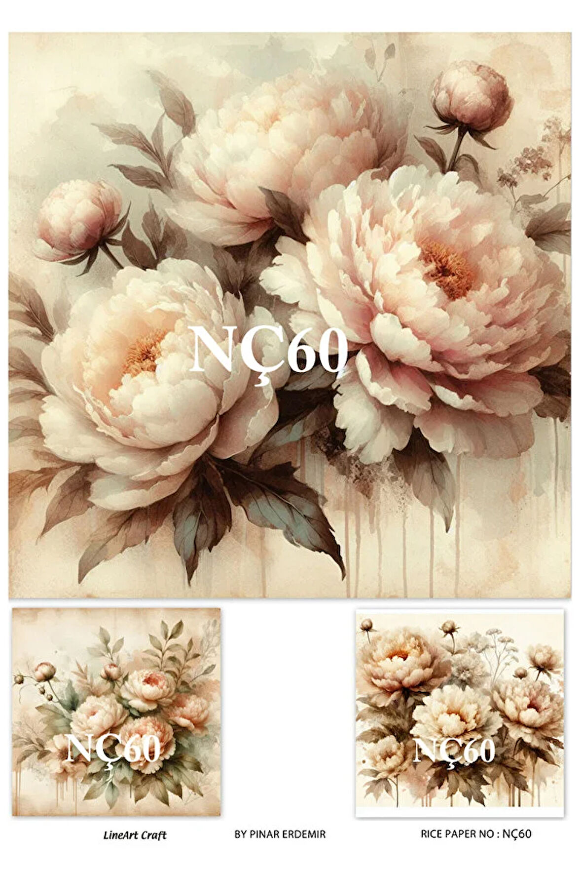 NÇ60 Çiçek Desenli 30*42 cm Pirinç Dekopaj