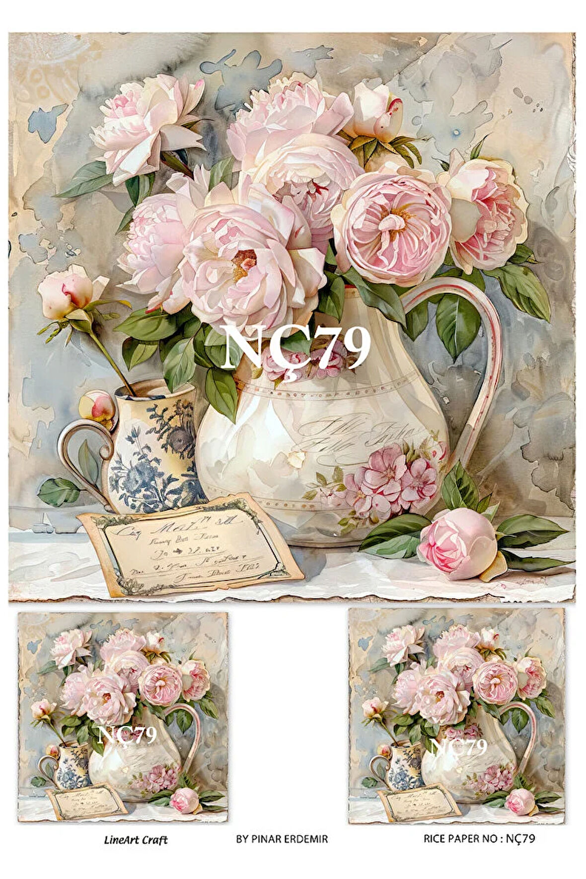 NÇ79 Çiçek Desenli 30*42 cm Pirinç Dekopaj