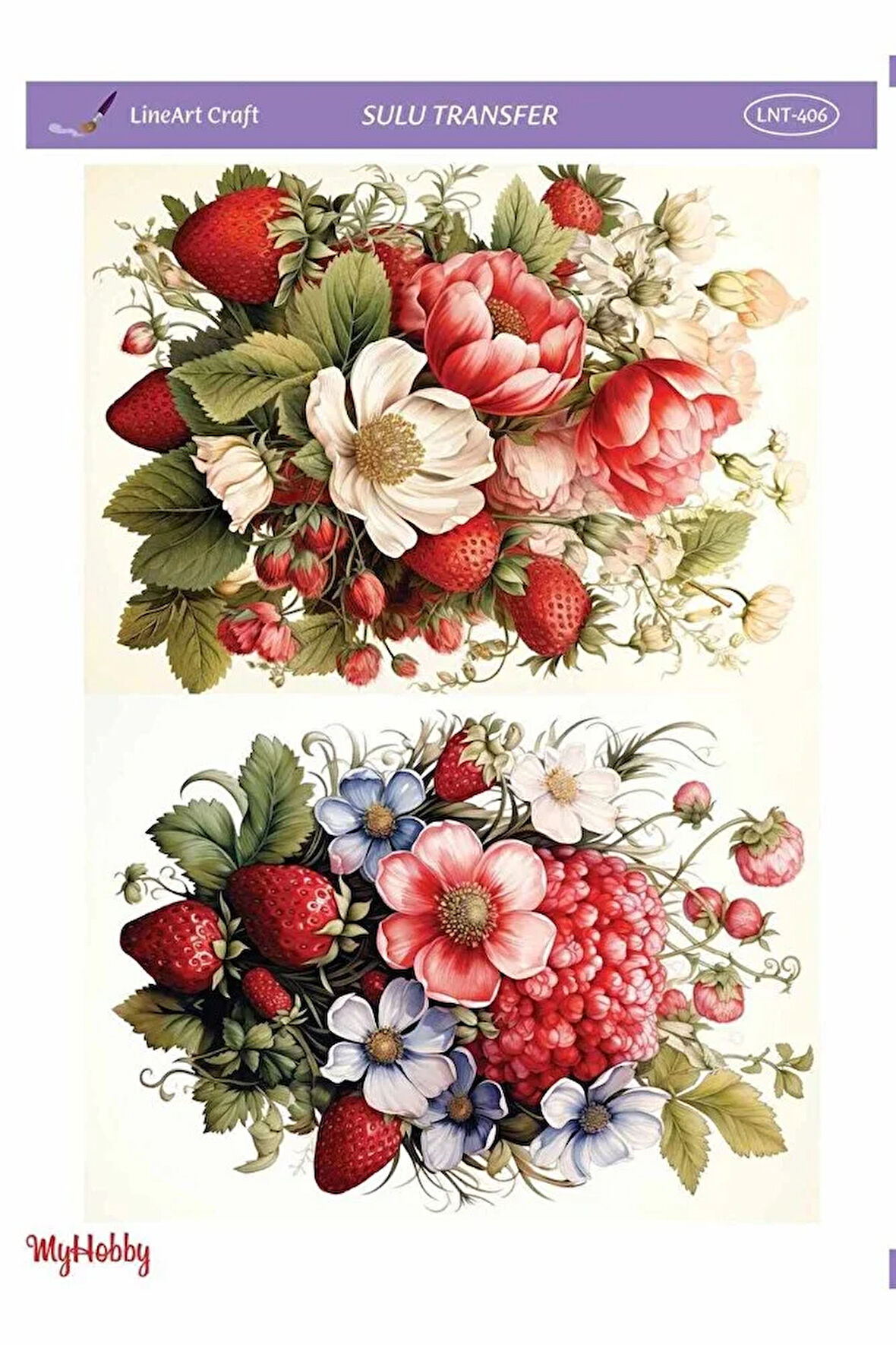 LNT406 Çiçek ve Çilek Desenli Açık Zemin Sulu Transfer 25*35 cm