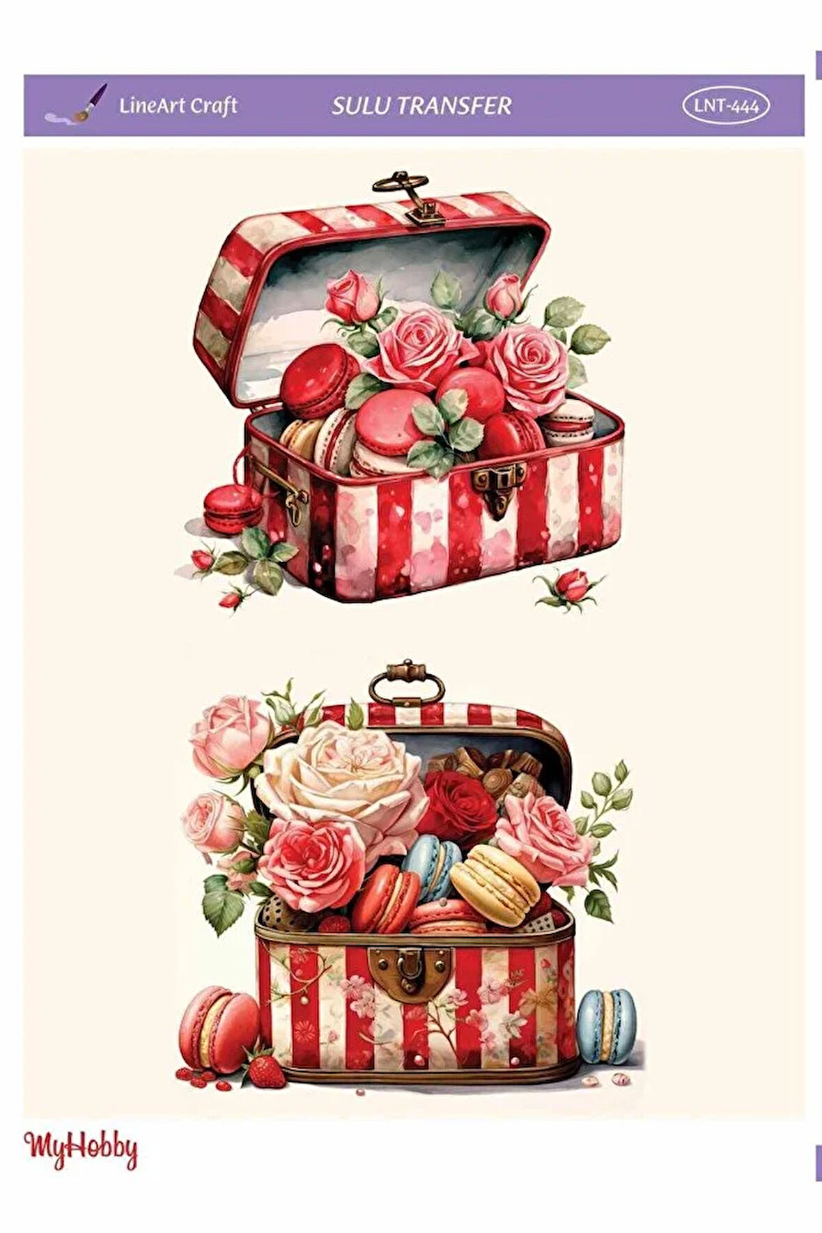 LNT444 Makaron, Çiçek Desenli Açık Zemin Sulu Transfer 25*35 cm