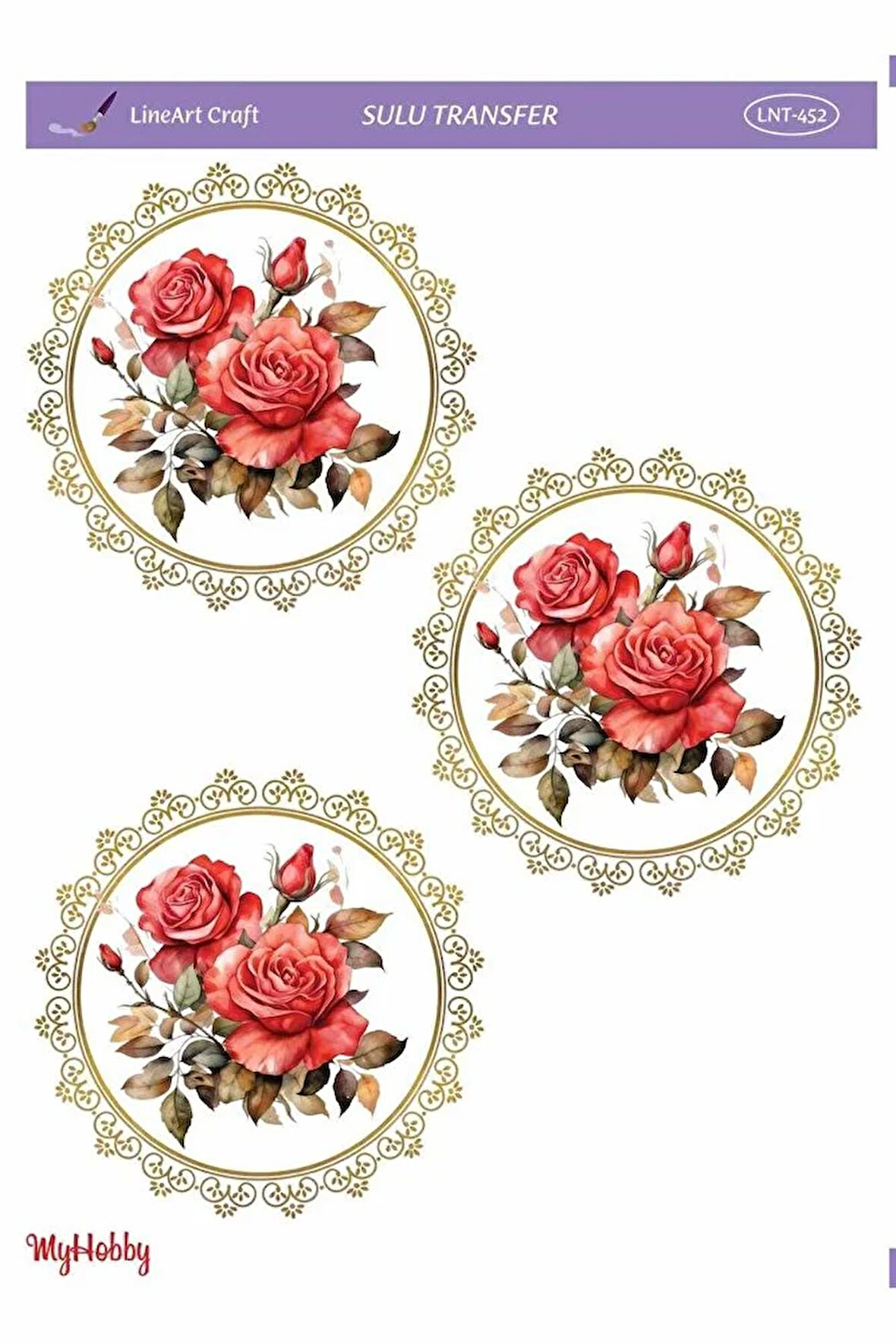 LNT452 Çerçeve İçinde Gül Desenli Açık Zemin Sulu Transfer 25*35 cm