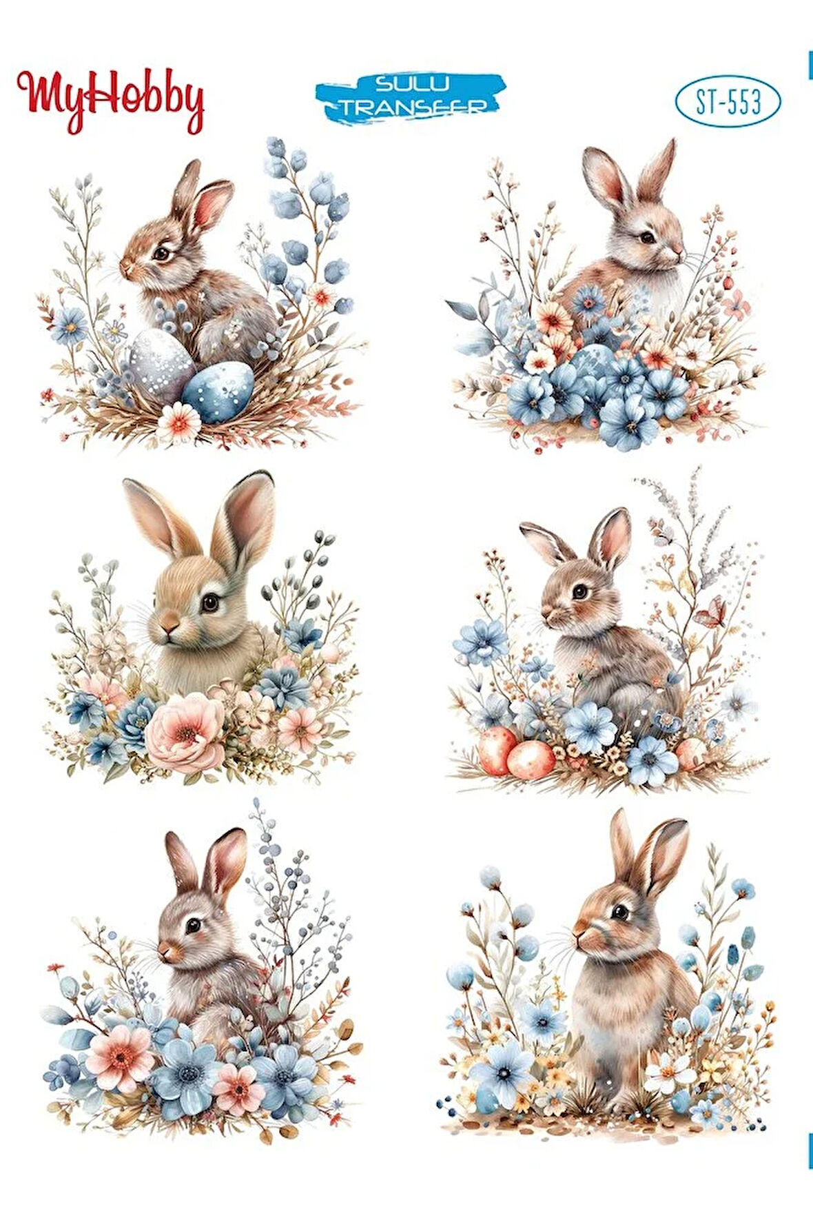 ST553 Paskalya, Easter, Tavşan Desenli Açık Zemin Sulu Transfer 25*35 cm