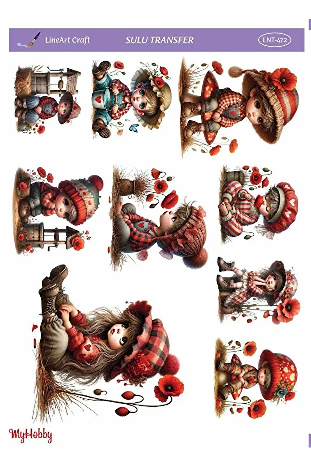 LNT472 Çoklu, Kız ve Erkek Çocuk Desenli Açık Zemin Sulu Transfer 25*35 cm