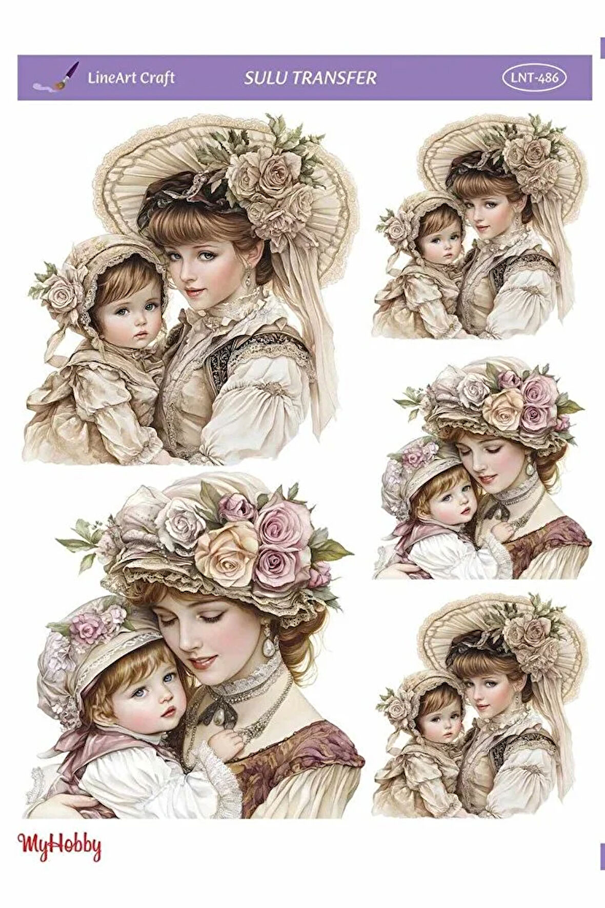 LNT486 Çoklu, Anne Çocuk, Anne Kız, Anne Oğul Desenli Açık Zemin Sulu Transfer 25*35 cm