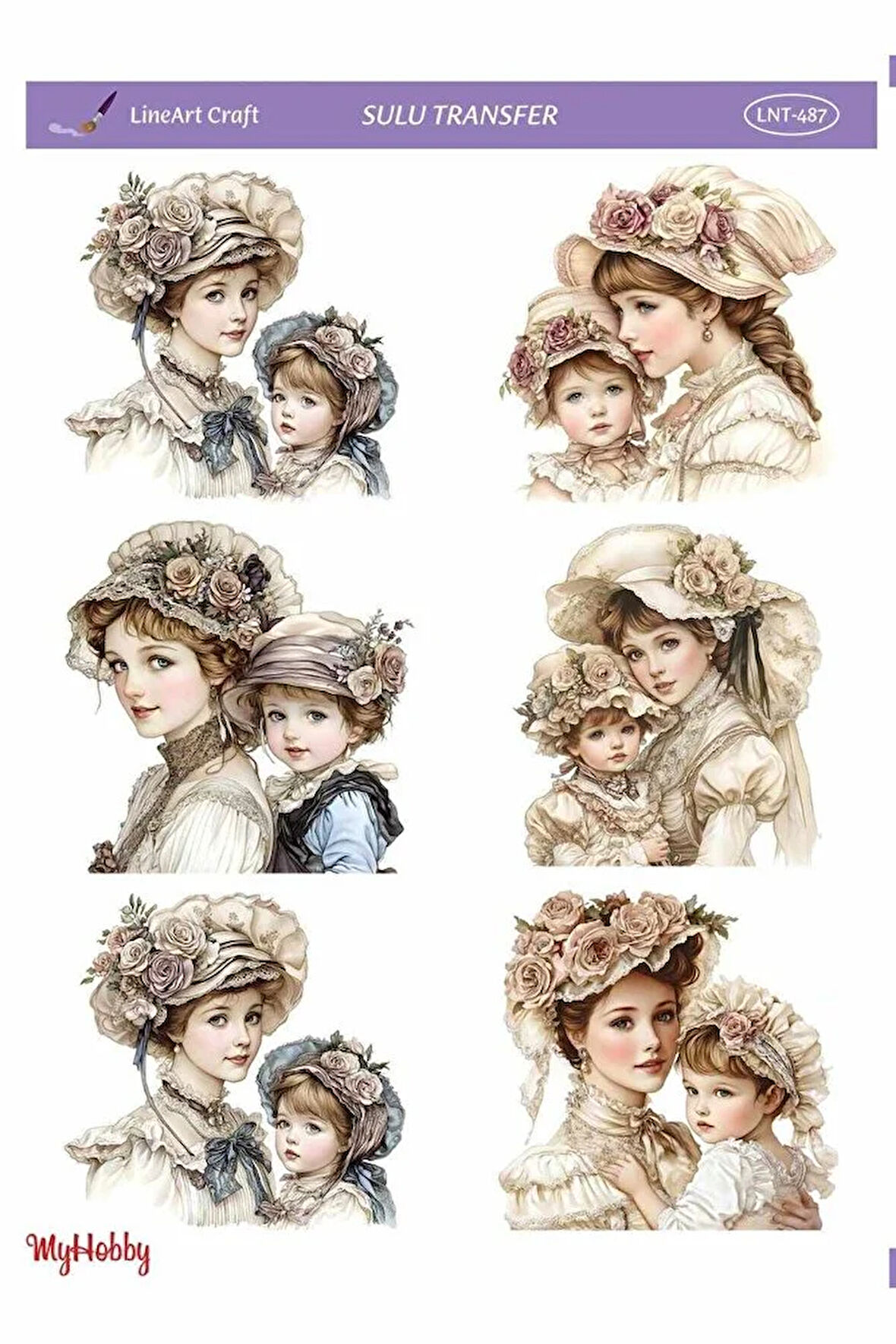 LNT487 Çoklu Desen, Anne Çocuk, Anne Kız, Anne Oğul Açık Zemin Sulu Transfer 25*35 cm