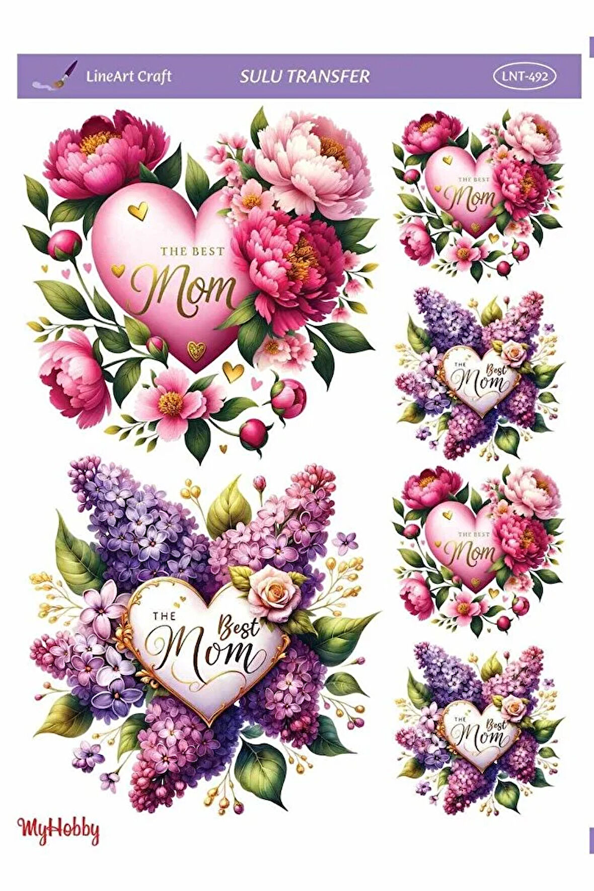 LNT492 Anneler Günü, Anne, Çoklu Desen Açık Zemin Sulu Transfer 25*35 cm