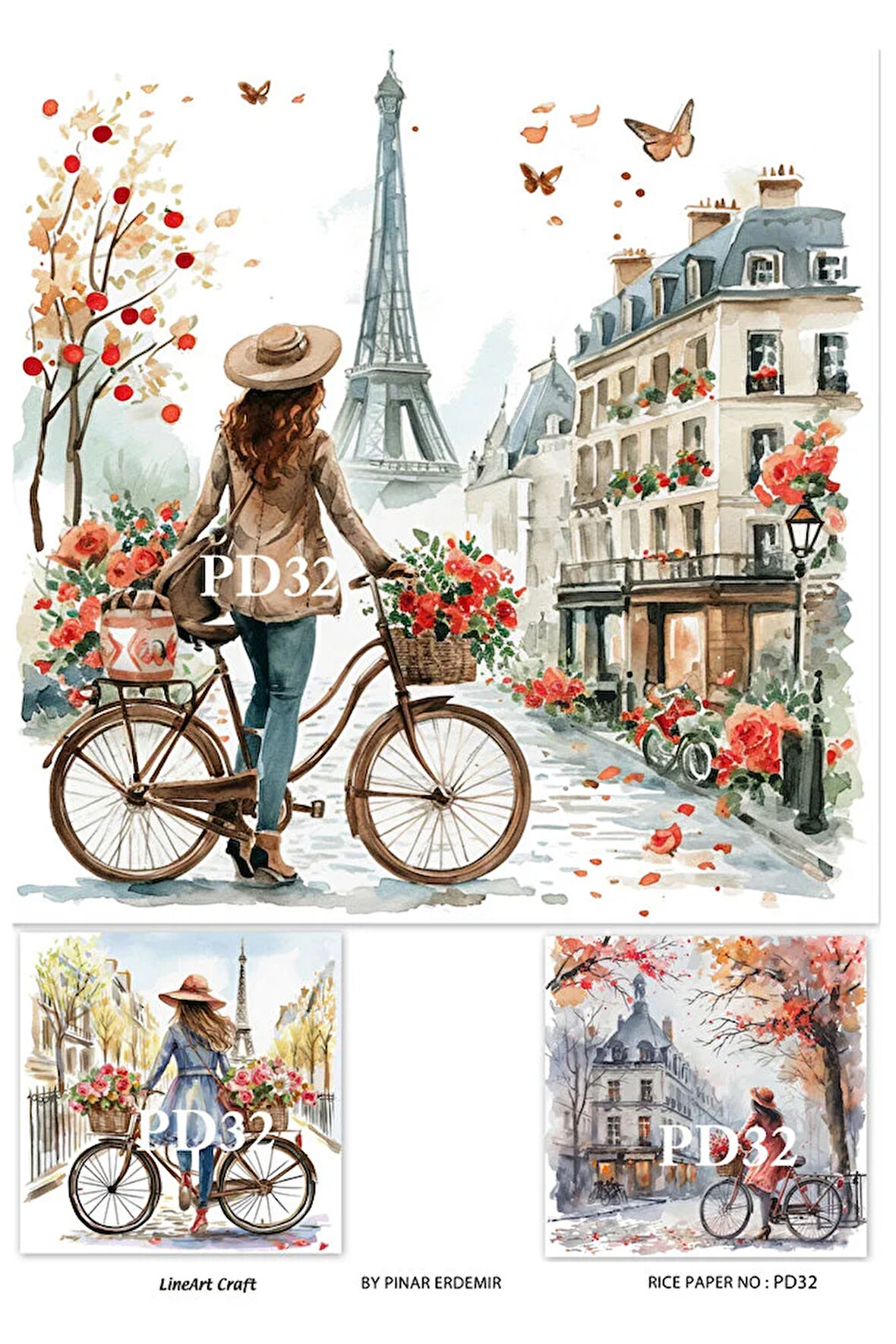 Paris Day Serisi PD32 Eyfel Kulesi Manzaralı 29*42 cm Pirinç Dekopaj