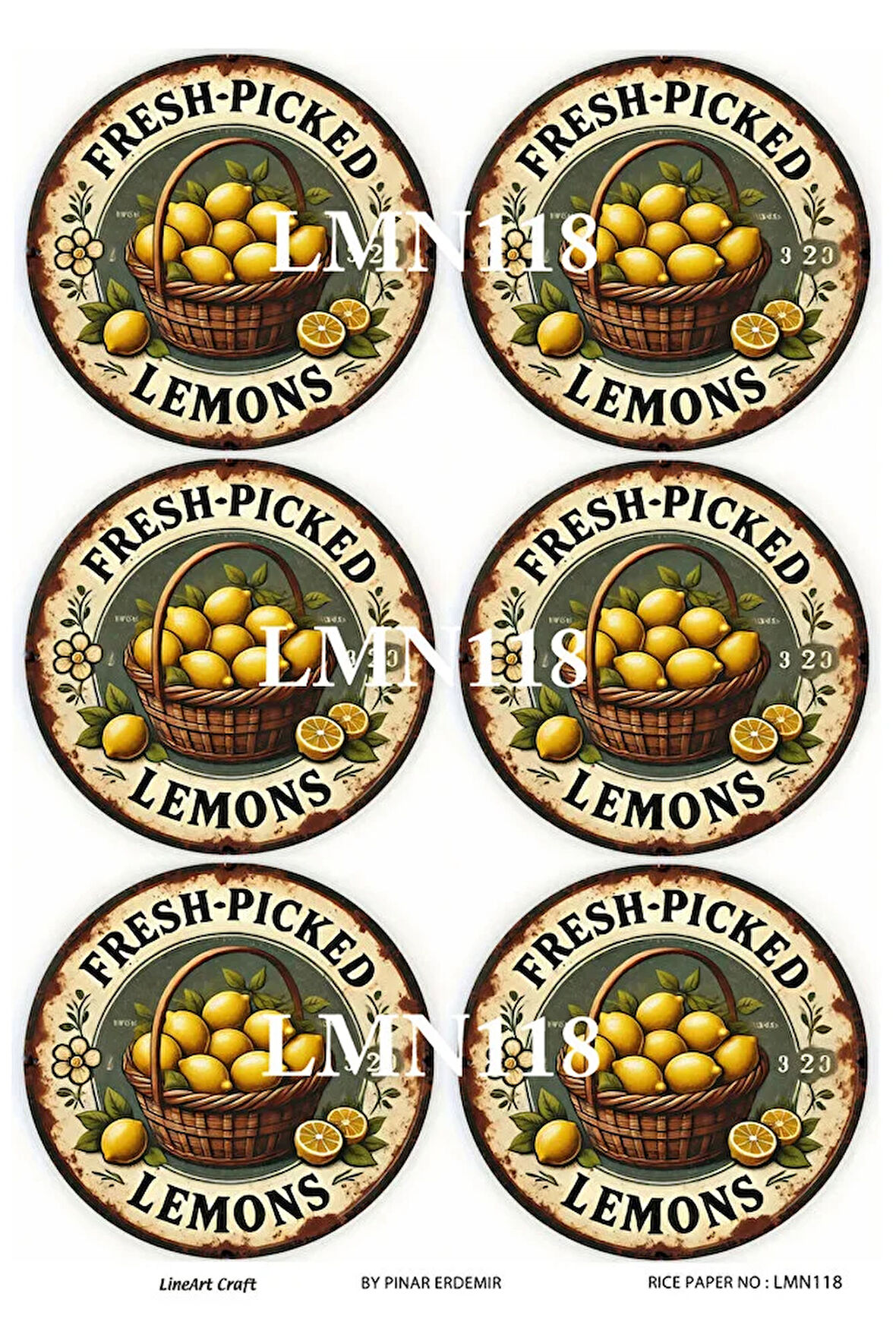 Limon Serisi LMN118 Çoklu, Limon Desenli 29*42 cm Pirinç Dekopaj