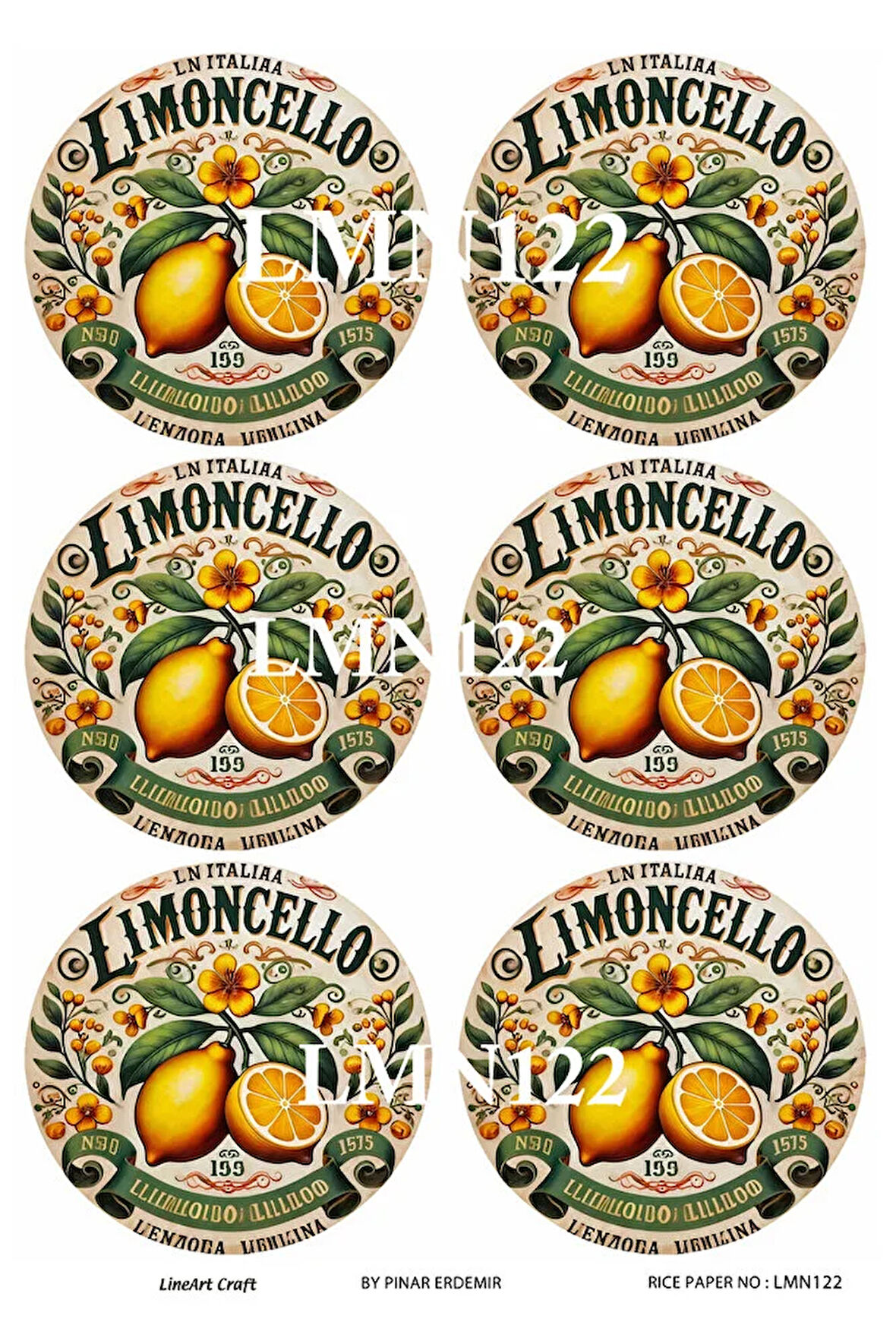 Limon Serisi LMN122 Çoklu, Limon, Limoncello Desenli 29*42 cm Pirinç Dekopaj