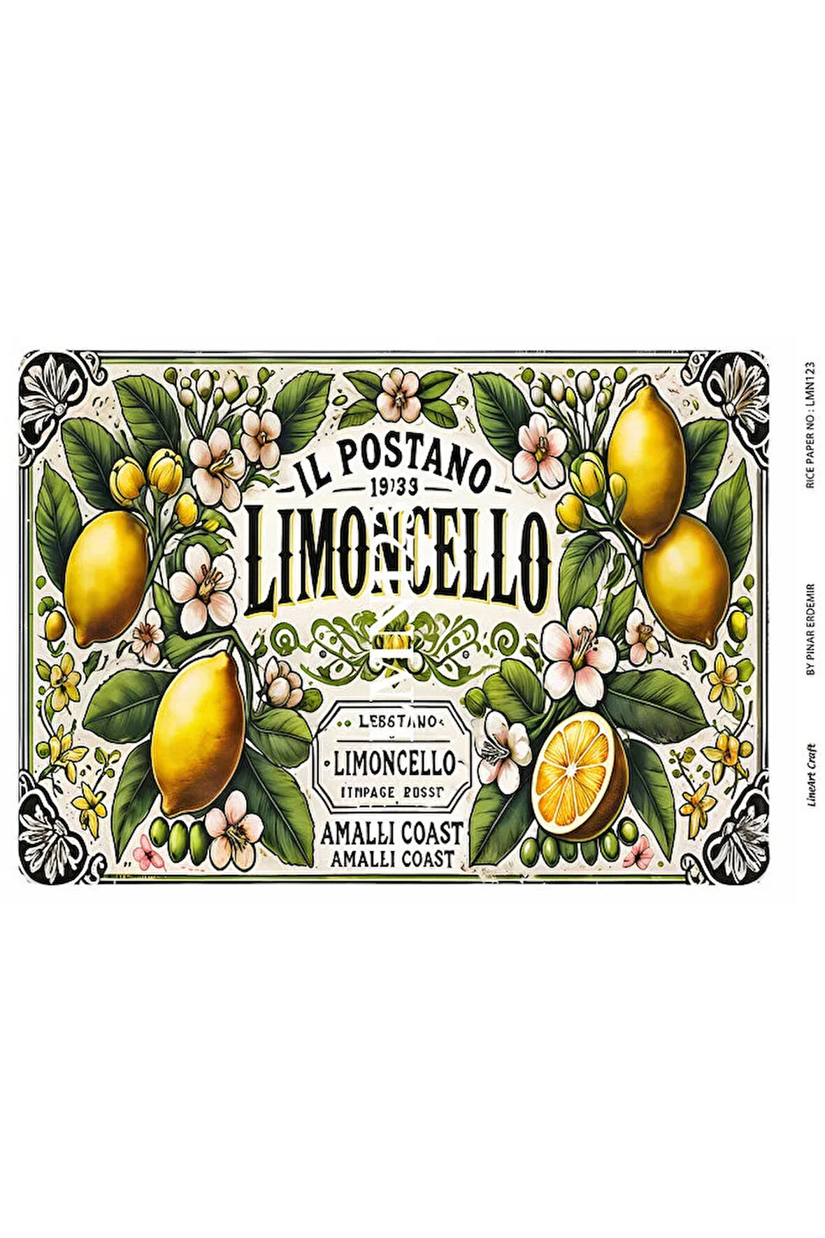 Limon Serisi LMN123 Limon, Limoncello, Pano Desenli, 29*42 cm Pirinç Dekopaj