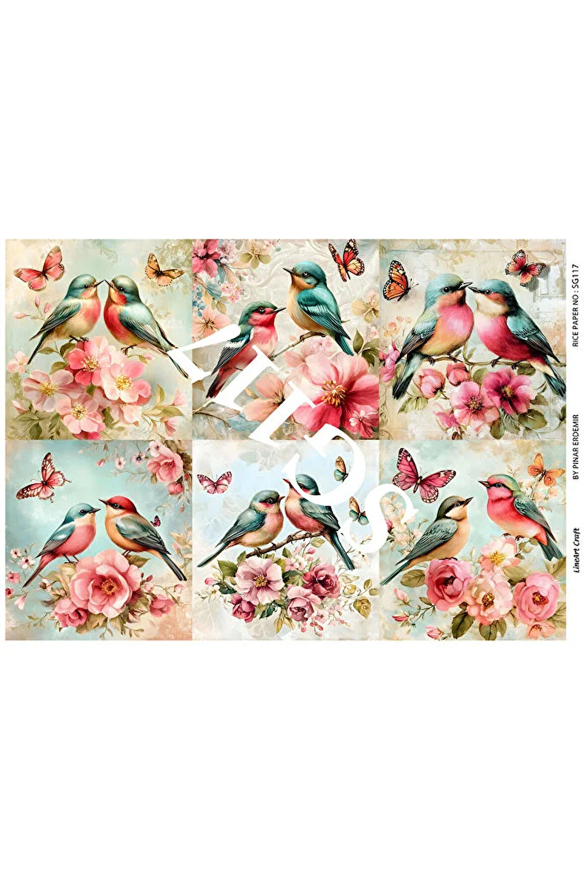 Sevgililer Günü Serisi SG117 Çifte Kuşlar Desenli 29*42 cm Pirinç Dekopaj