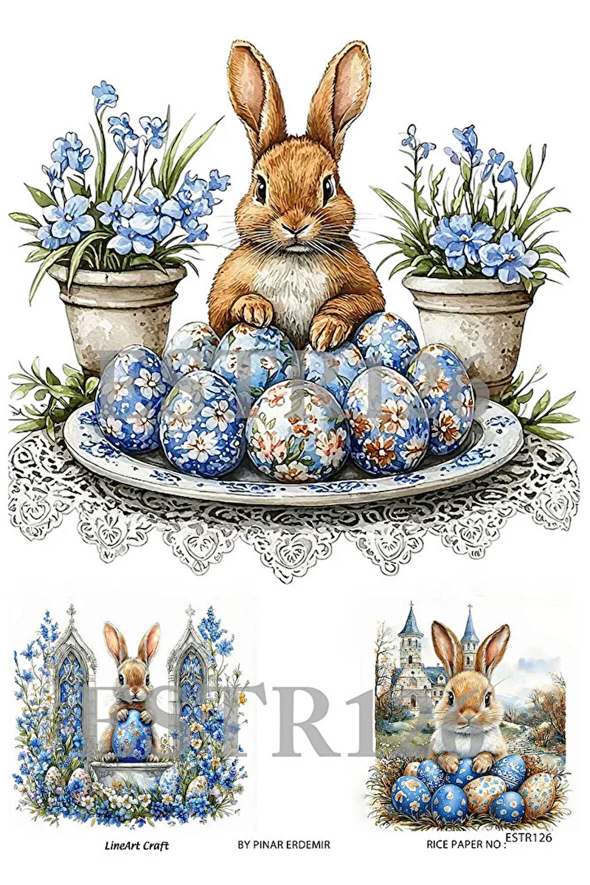 Paskalya Serisi ESTR126 Paskalya, Tavşan, Yumurta Desenli 29*42 cm Pirinç Dekopaj