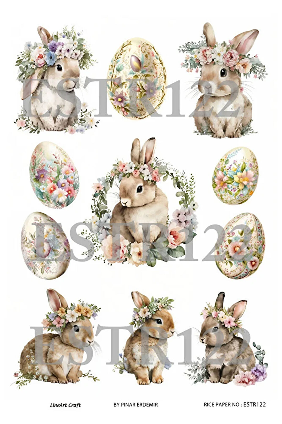 Paskalya Serisi ESTR122 Paskalya Yumurta, Tavşan Desenli 29*42 cm Pirinç Dekopaj
