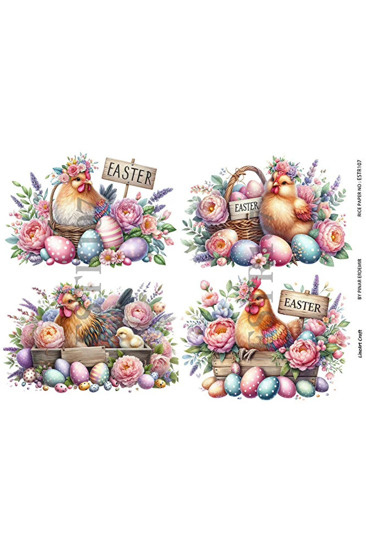 Paskalya Serisi ESTR107 Tavuk, Paskalya Yumurtası Desenli 29*42 cm Pirinç Dekopaj
