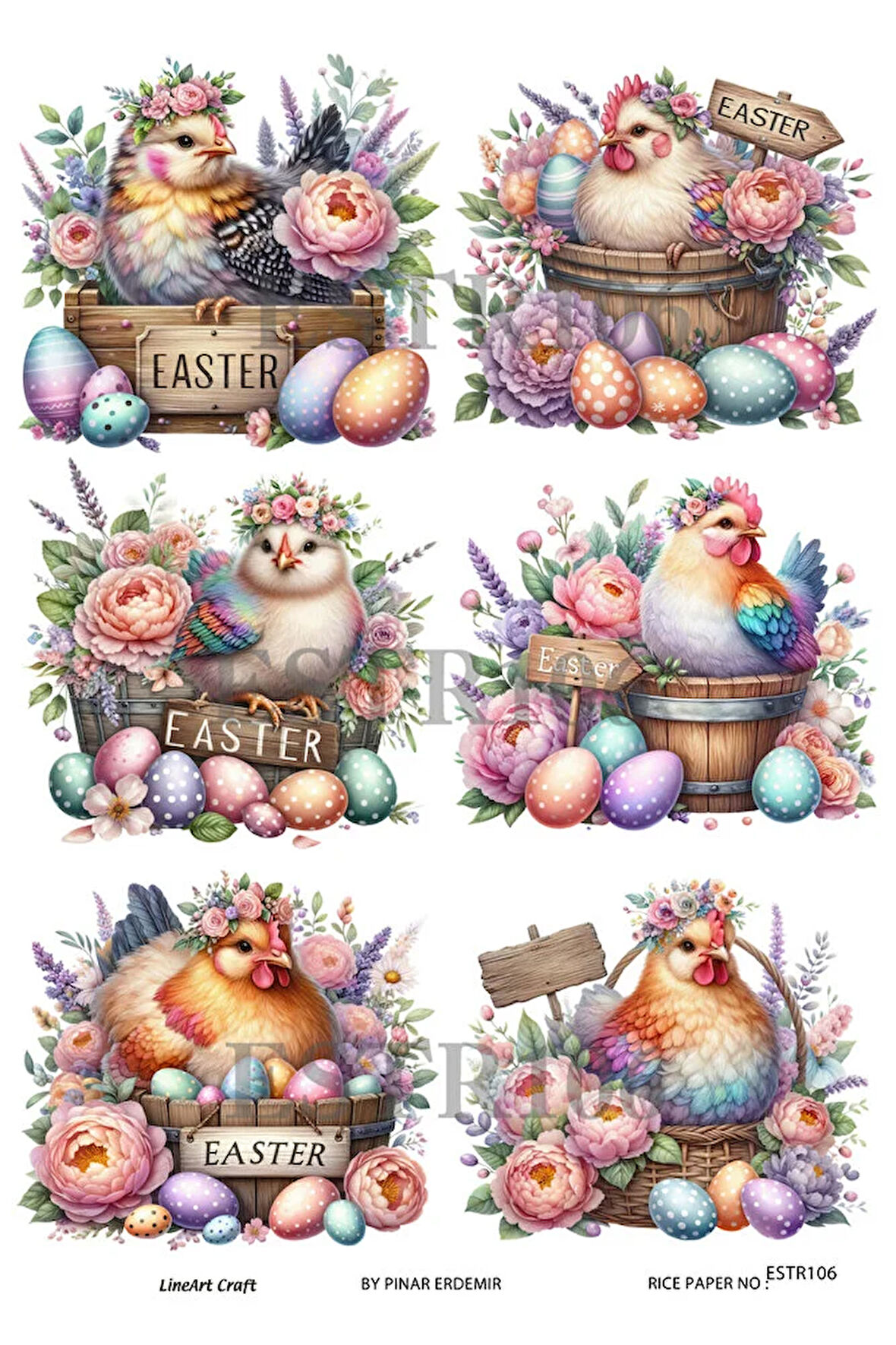 Paskalya Serisi ESTR106 Horoz, Tavuk, Paskalya Yumurtası29*42 cm Pirinç Dekopaj