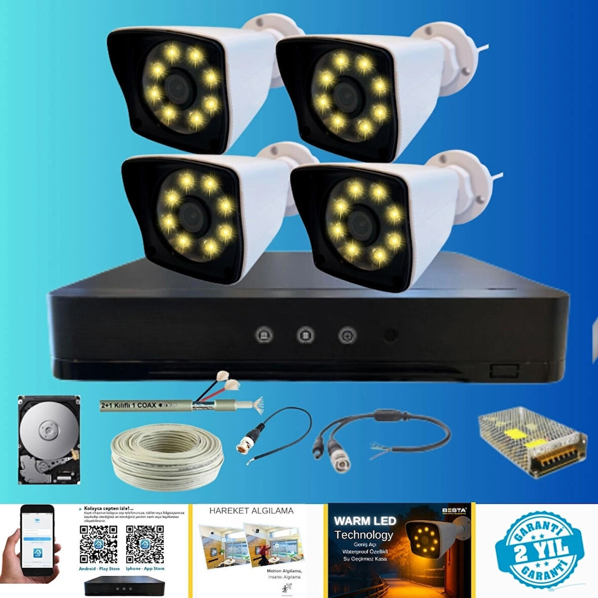 ARNA 4 WARM LED KAMERALI 1 TB HDD DAHİL GÜVENLİK SETİ - ST124W