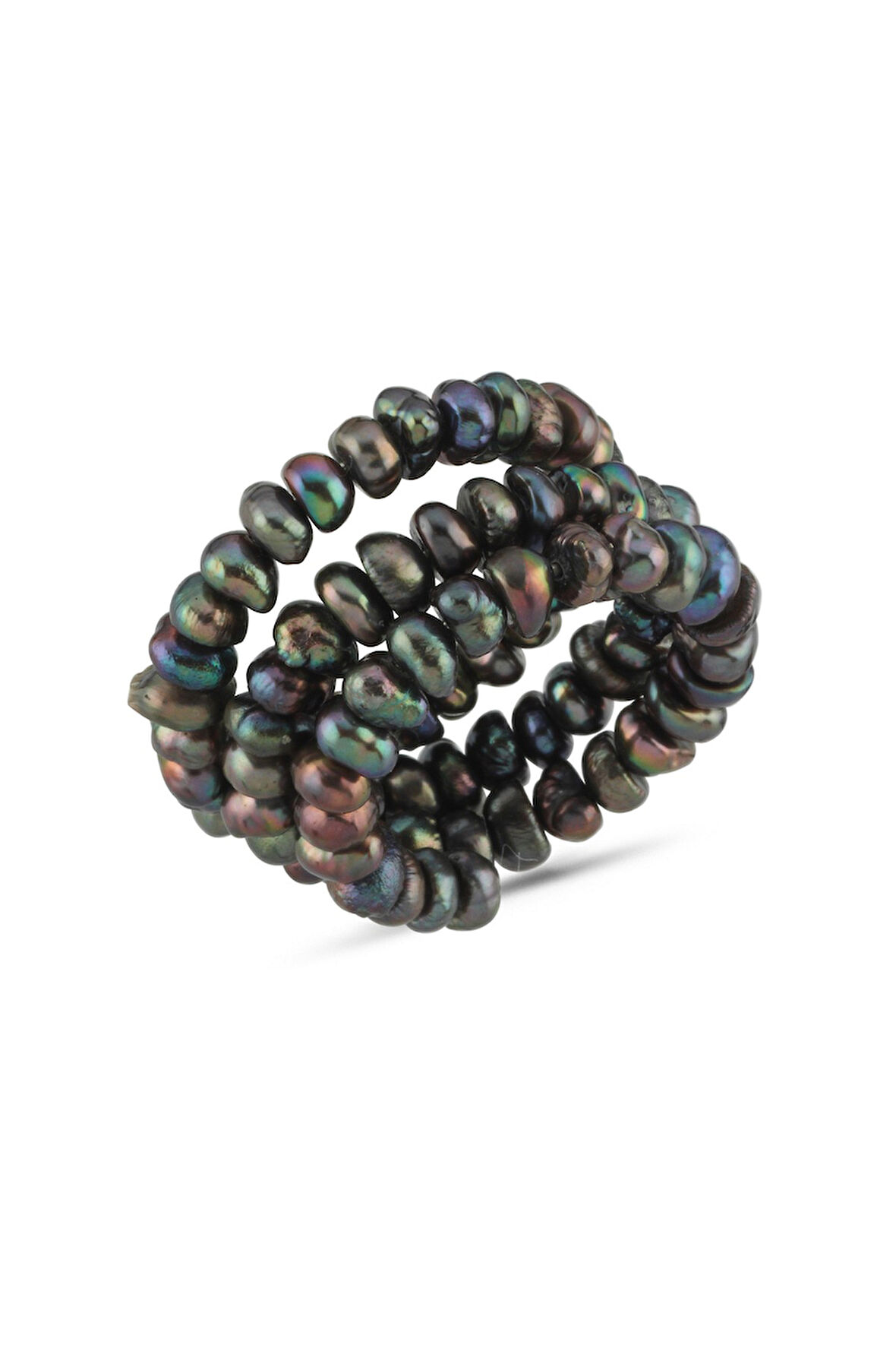 Ayarlanabilir Siyah Doğal  İnci Sarmal Yüzük