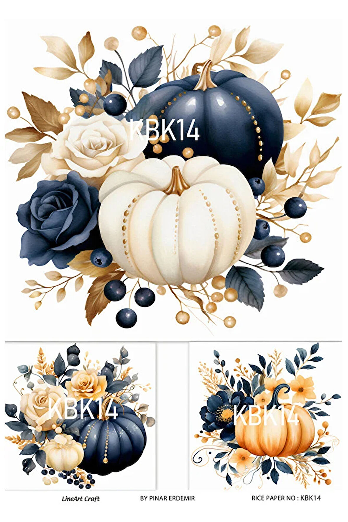 Kabak Serisi Halloween, Kabak, Pumpkin KBK14 Pirinç Dekopaj 30*42 cm