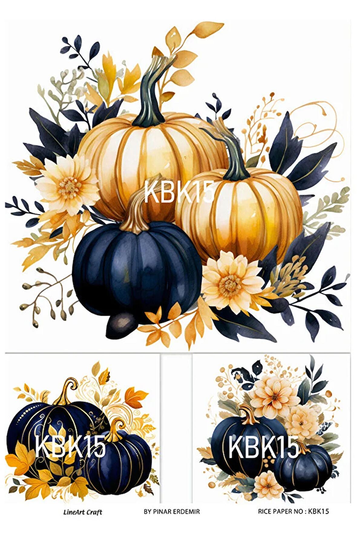 Kabak Serisi Halloween, Kabak, Pumpkin KBK15 Pirinç Dekopaj 30*42 cm