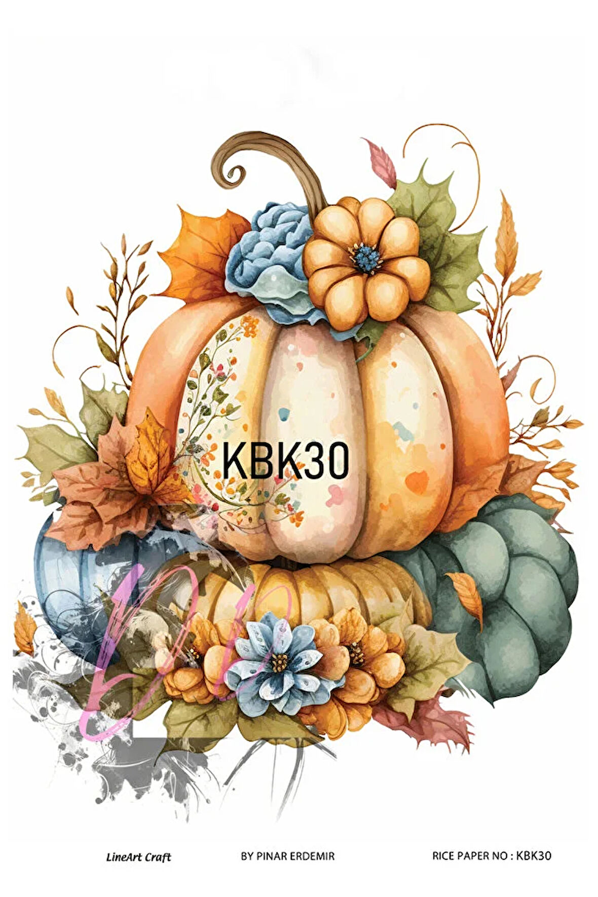 Kabak Serisi Halloween, Kabak, Pumpkin KBK30 Pirinç Dekopaj 30*42 cm