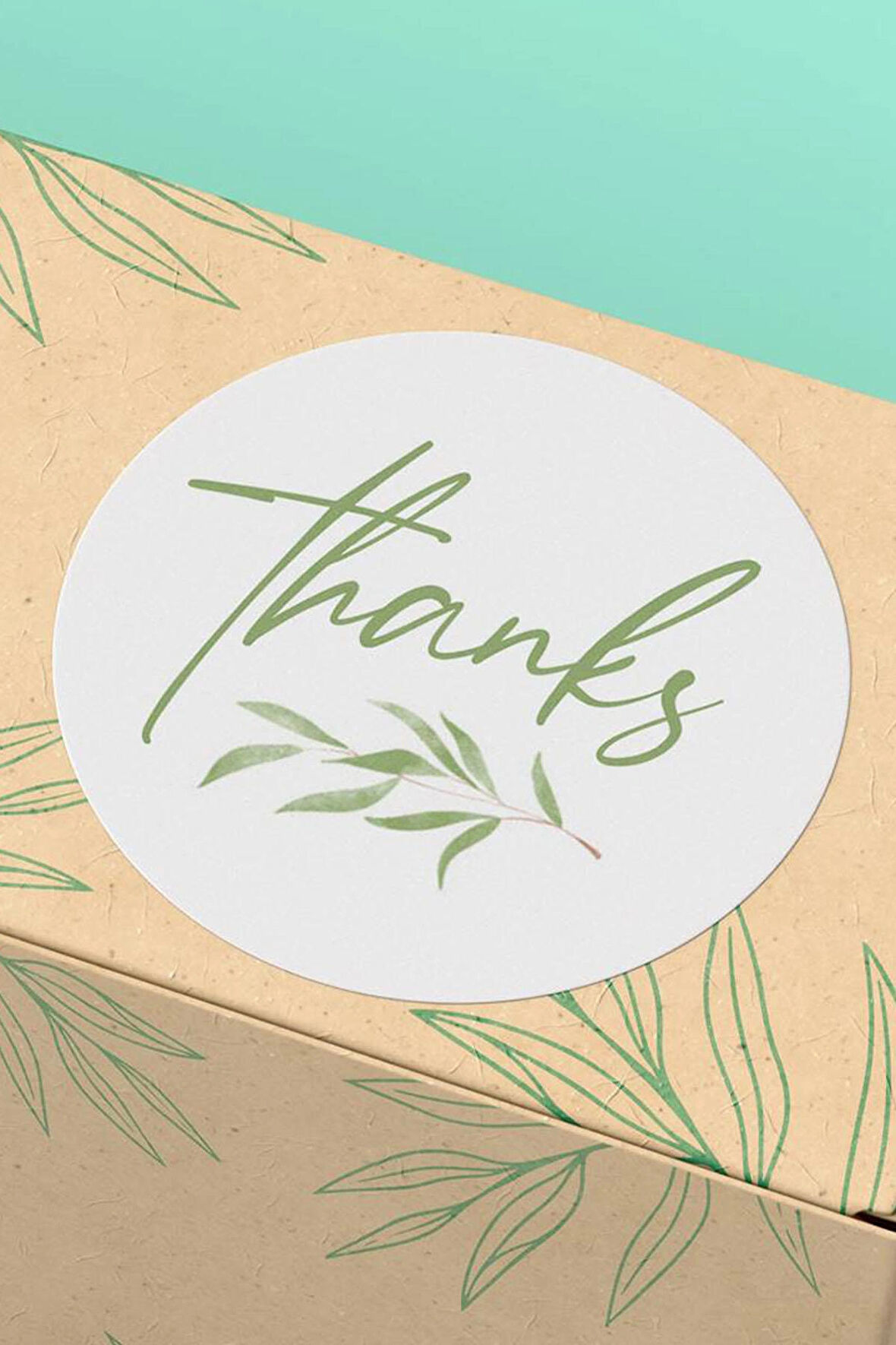 3x3cm - 90 Adet - Thank You Sticker Teşekkürler Etiketi Yeşil Çiçek Desenli Paketleme Etiket- ST2001