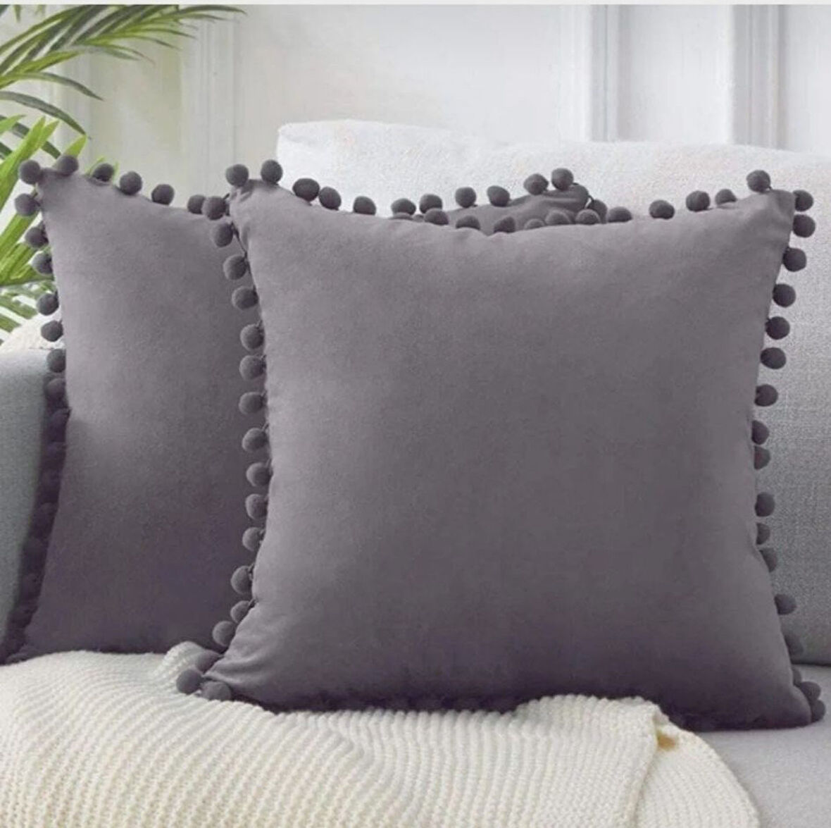 Sylar 2'li ponponlu kırlent kılıf seti 40 x 40 Füme