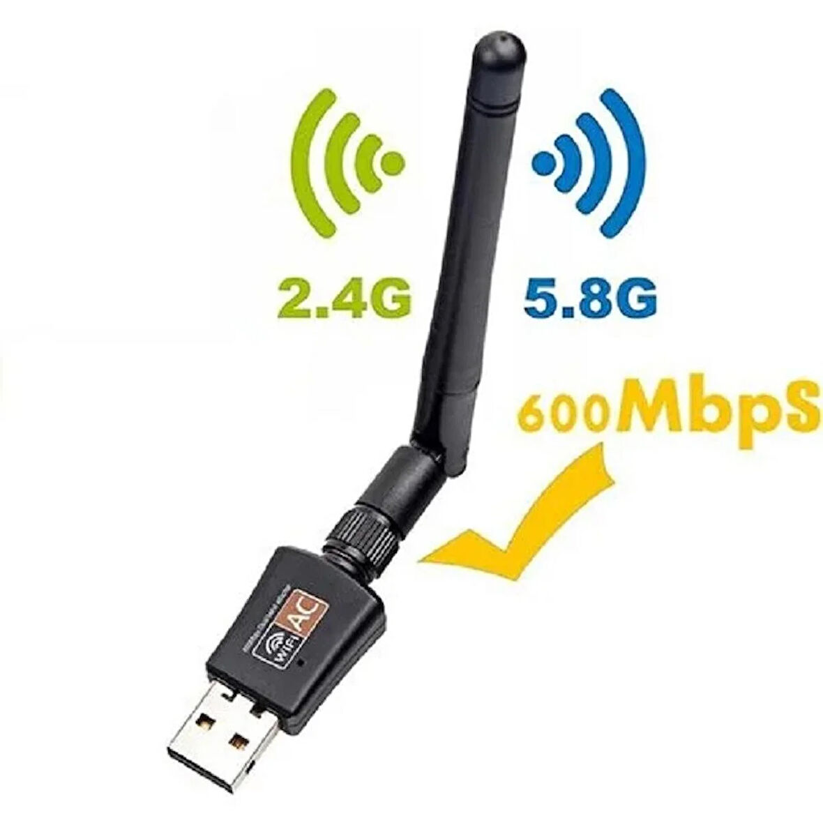 YENİLZD 600Mbps Antenli Mini 2.4-5 GHz Wireless USB Adaptör Wifi Uydu Alıcı