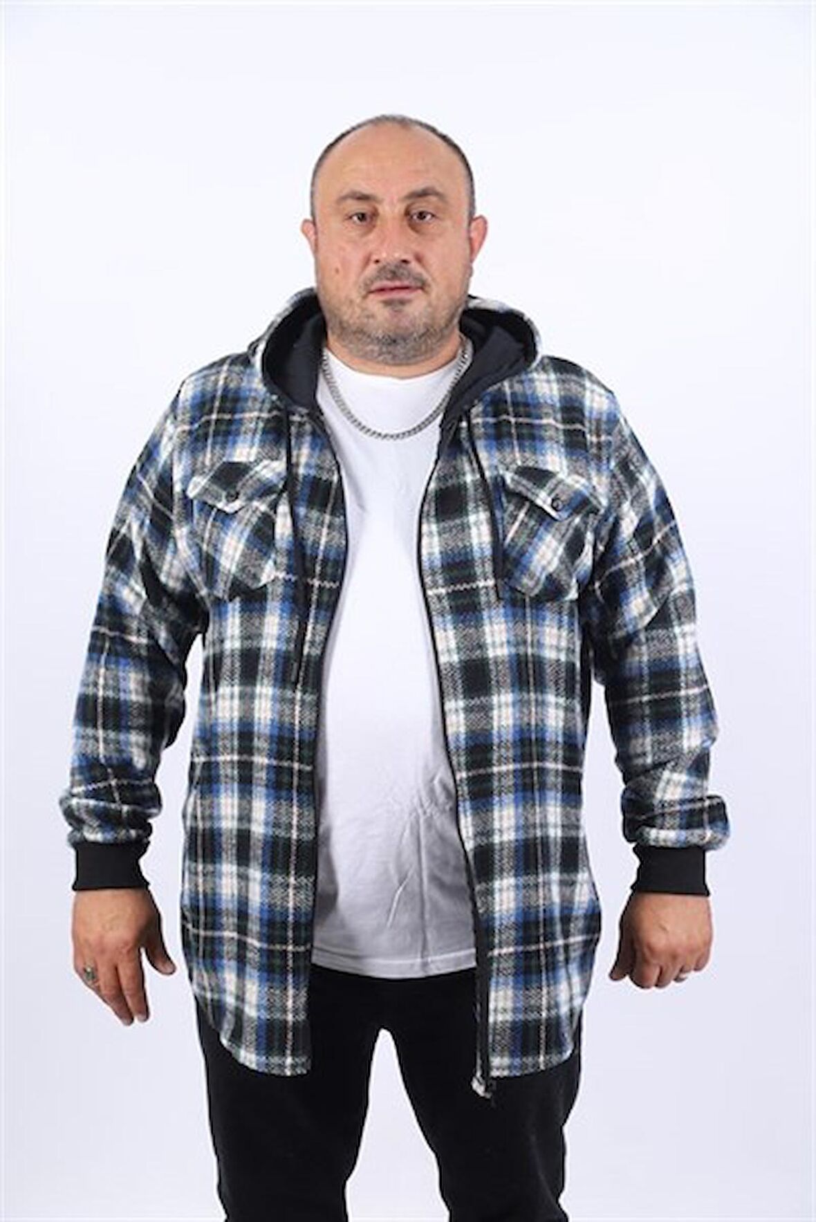 Starbattal Erkek Büyük Beden Kapüşonlu Sweat Oduncu Çiftcep 22203-1733