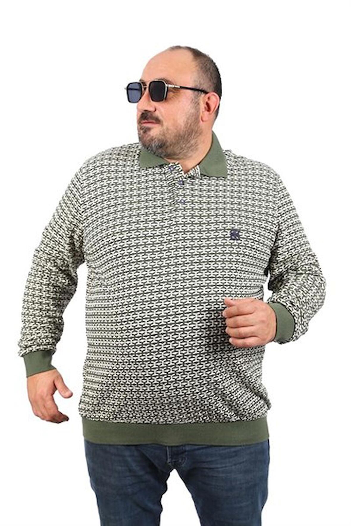 Starbattal Büyük Beden Erkek Sweatshirt Polo Yaka 22714-707