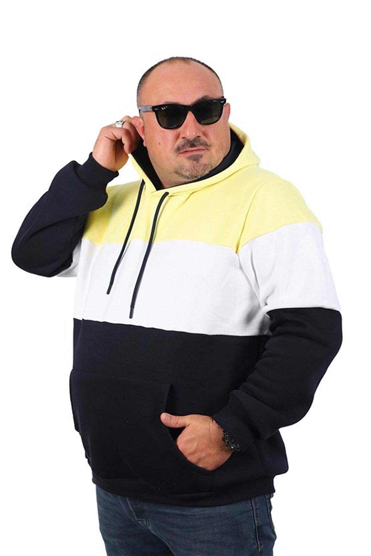 Starbattal Büyük Beden Parçalı Kapüşonlu Sweat 22736 SARI