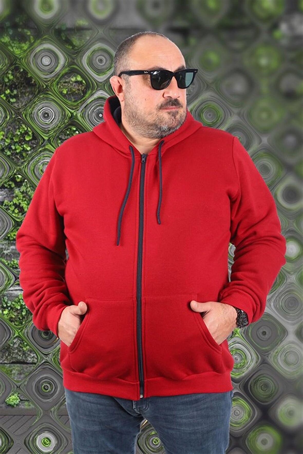 Starbattal Büyük Beden Unisex Kapüşonlu 3ip Sweat 11701 BORDO