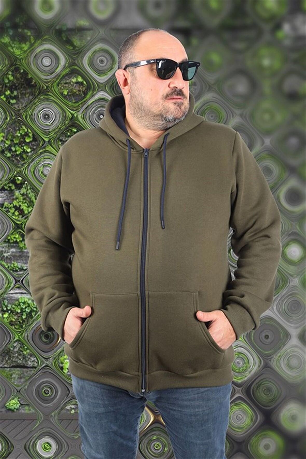 Starbattal Büyük Beden Unisex Kapüşonlu 3ip Sweat 11701 HAKI