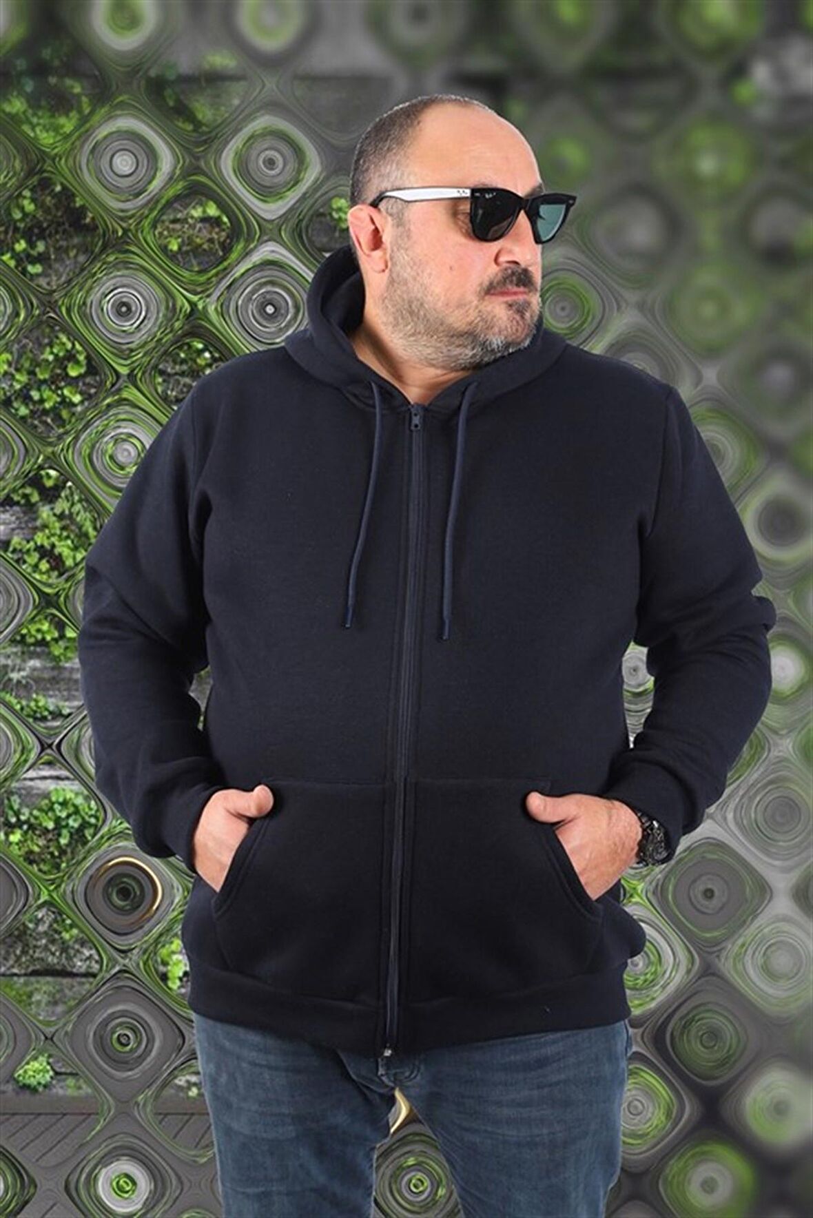 Starbattal Büyük Beden Unisex Kapüşonlu 3ip Sweat 11701 Koyu Lacivert