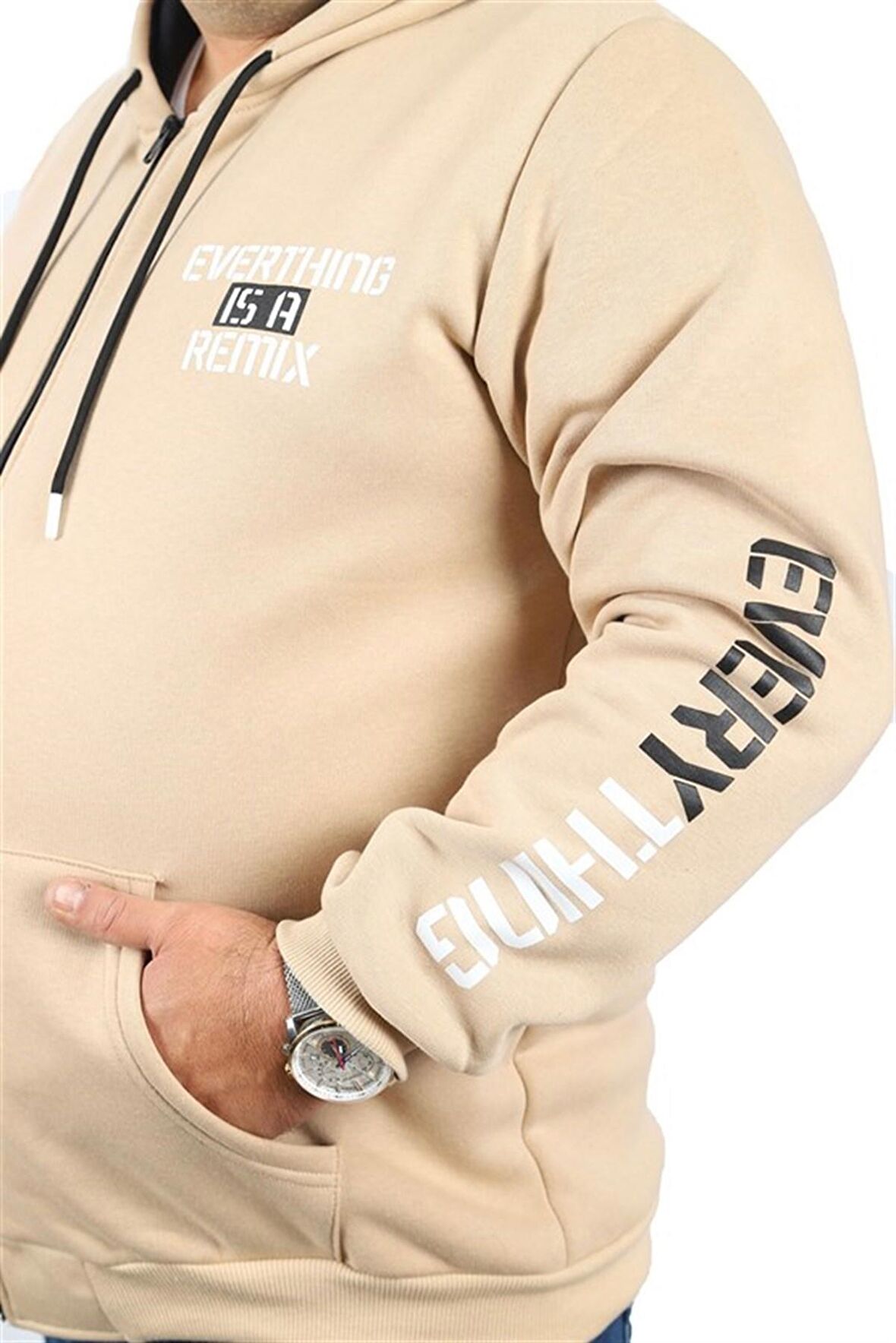 Starbattal Büyük Beden Erkek Fermuarlı 3ip Sweat Everything 22737 BEJ