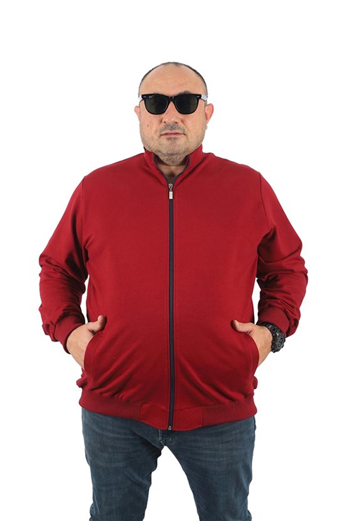 Starbattal Büyük Beden Basic Mevsimlik Fermuarlı Sweatshirt 22750 BORDO