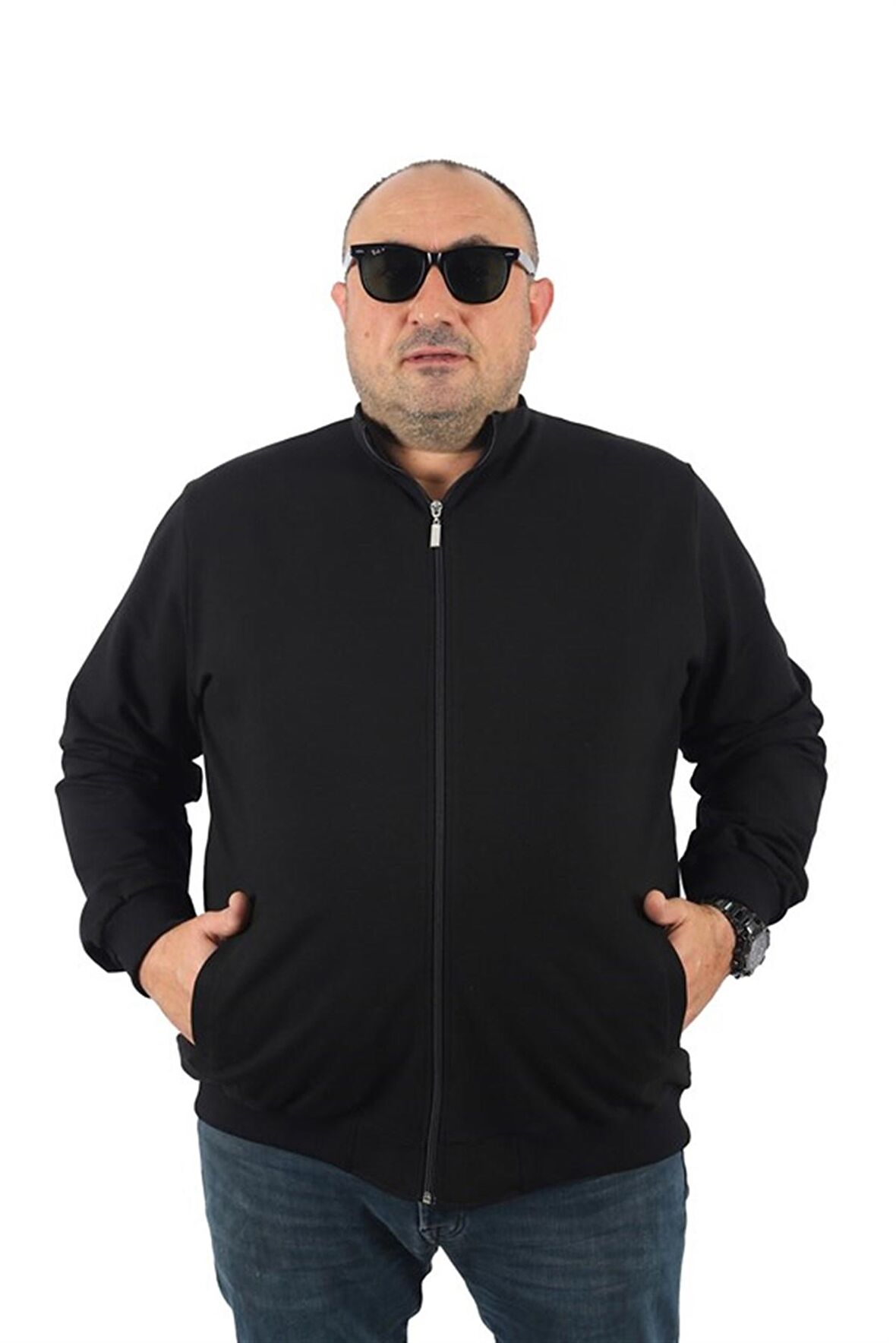 Starbattal Büyük Beden Basic Mevsimlik Fermuarlı Sweatshirt 22750 SIYAH