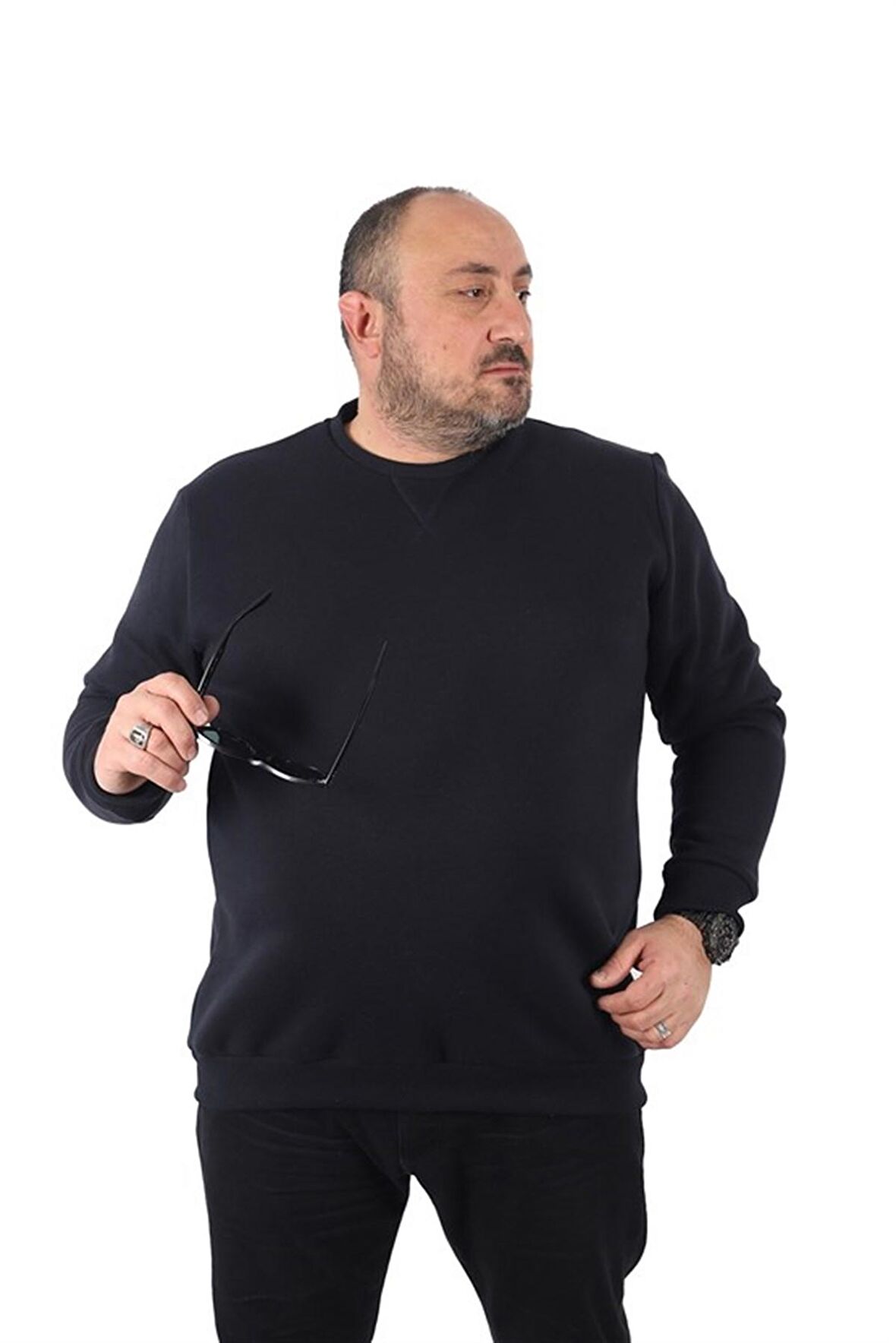 Starbattal Büyük Beden Sweatshirt V design 22742 LACIVERT
