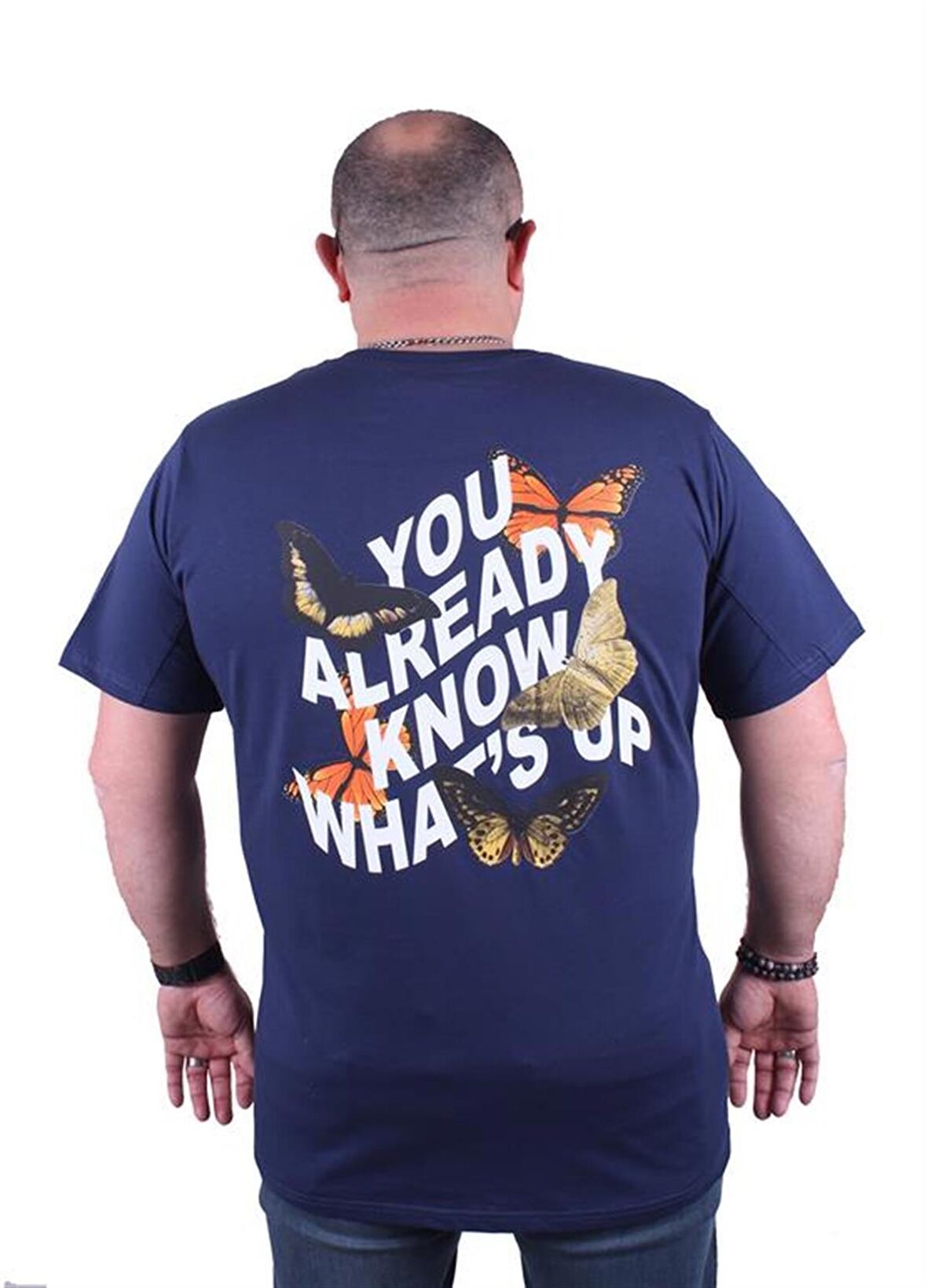 Starbattal Büyük Beden Sıfır Yaka Tişört Butterfly 23107 Marin