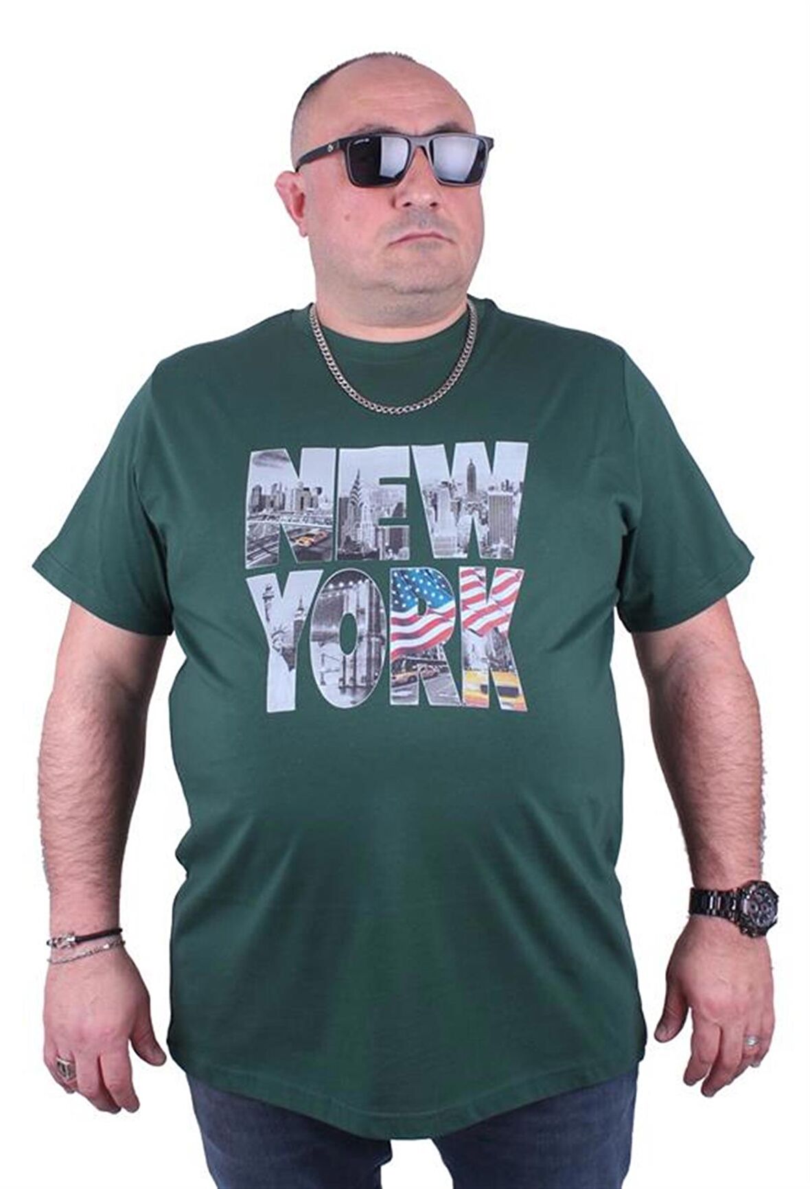 Starbattal Büyük Beden Erkek Baskılı Tişört New York 23129 HAKI