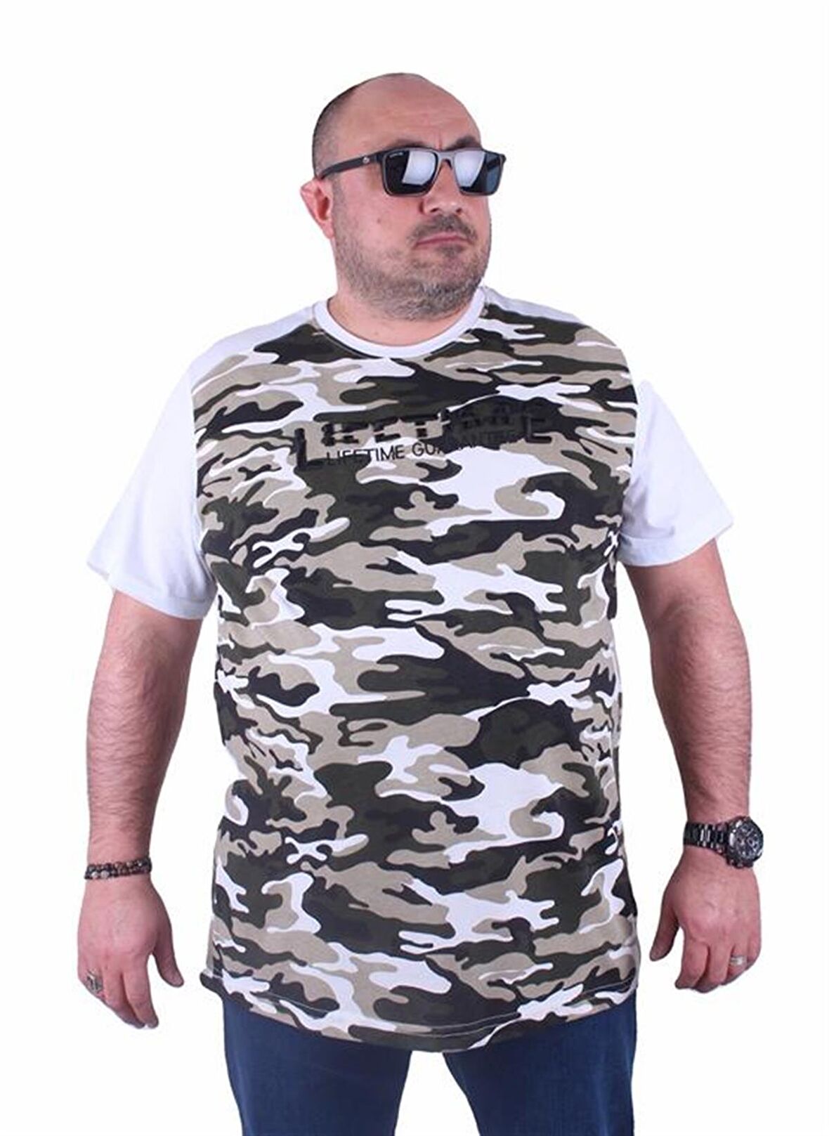 Starbattal Büyük Beden Shoulder Line Camouflage Erkek Tişört 23147 BEYAZ