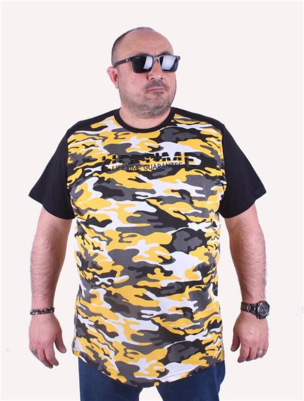 Starbattal Büyük Beden Shoulder Line Camouflage Erkek Tişört 23147 HARDAL