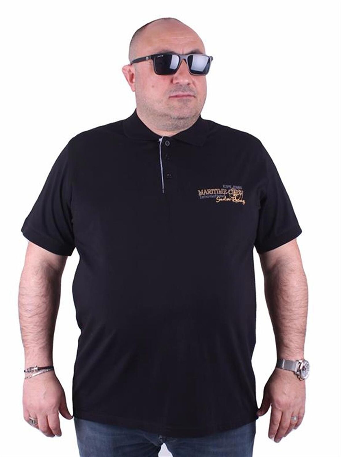 Starbattal Erkek Büyük Beden Polo Tişört Maritime Crew 23401 SIYAH