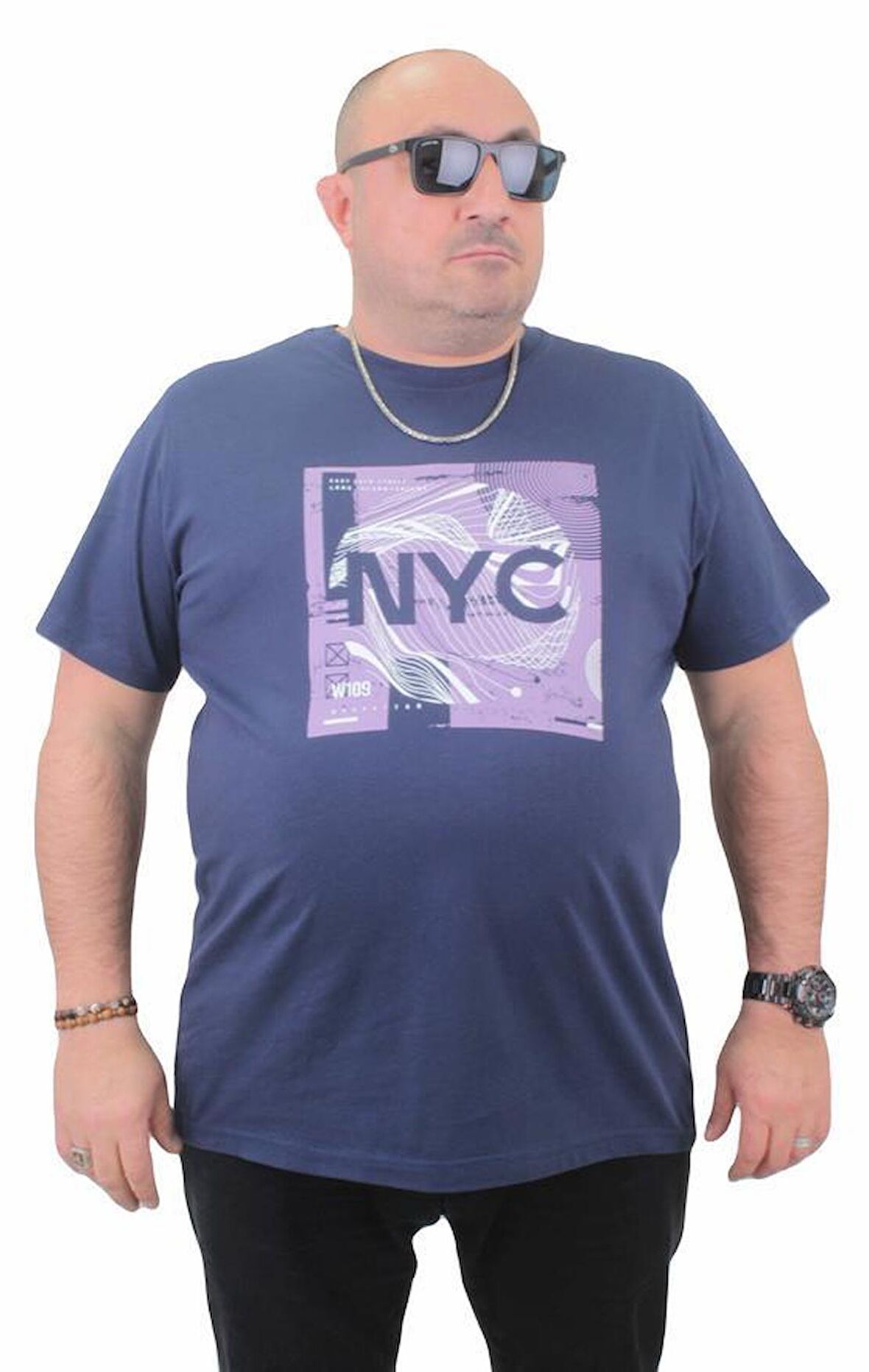 Starbattal Erkek Büyük Beden Sıfır Yaka Tişört NYC 23182 Marin