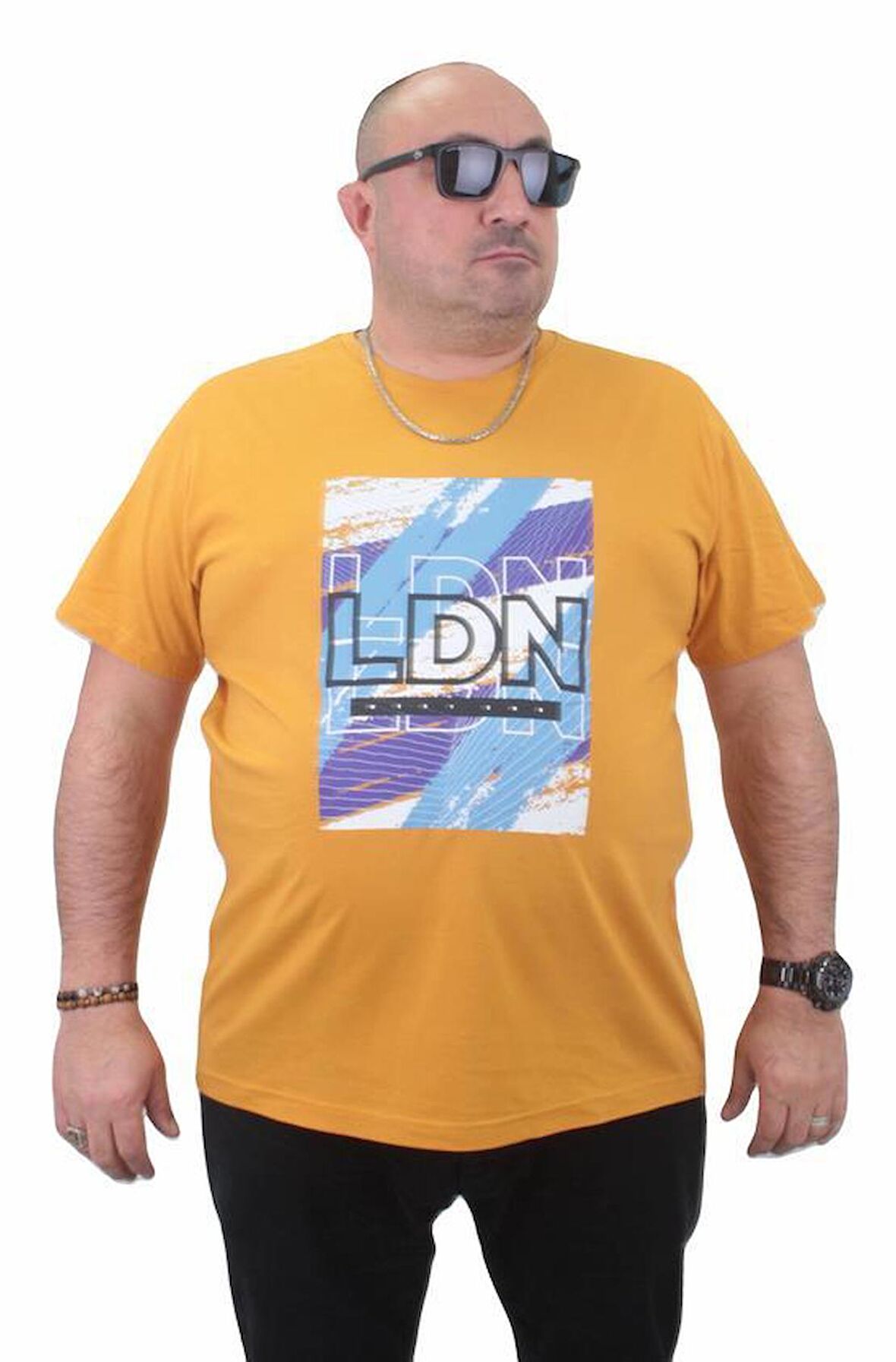 Starbattal Erkek Büyük Beden Sıfır Yaka Tişört LDN 23183 HARDAL